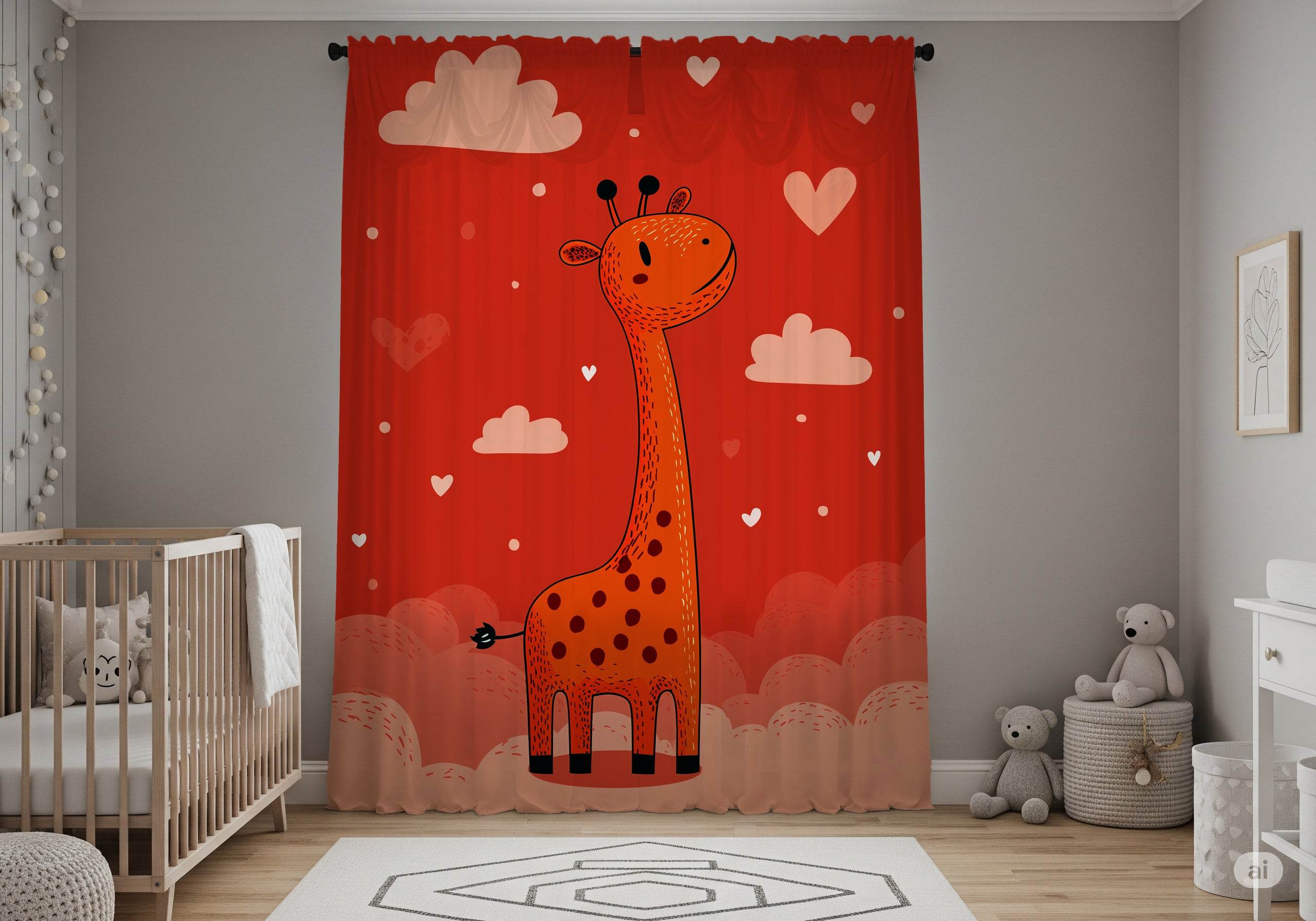 Whimsical Giraffe Window Curtain, Nursery Decor, Kids Room, Playful Home Decor, Gift for Baby Shower, Animal Theme Curtains - Home Decor -