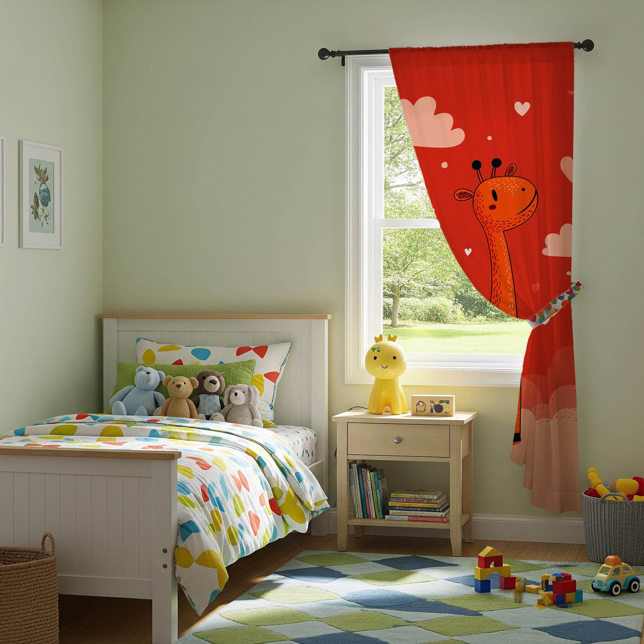 Whimsical Giraffe Window Curtain, Nursery Decor, Kids Room, Playful Home Decor, Gift for Baby Shower, Animal Theme Curtains - Home Decor -
