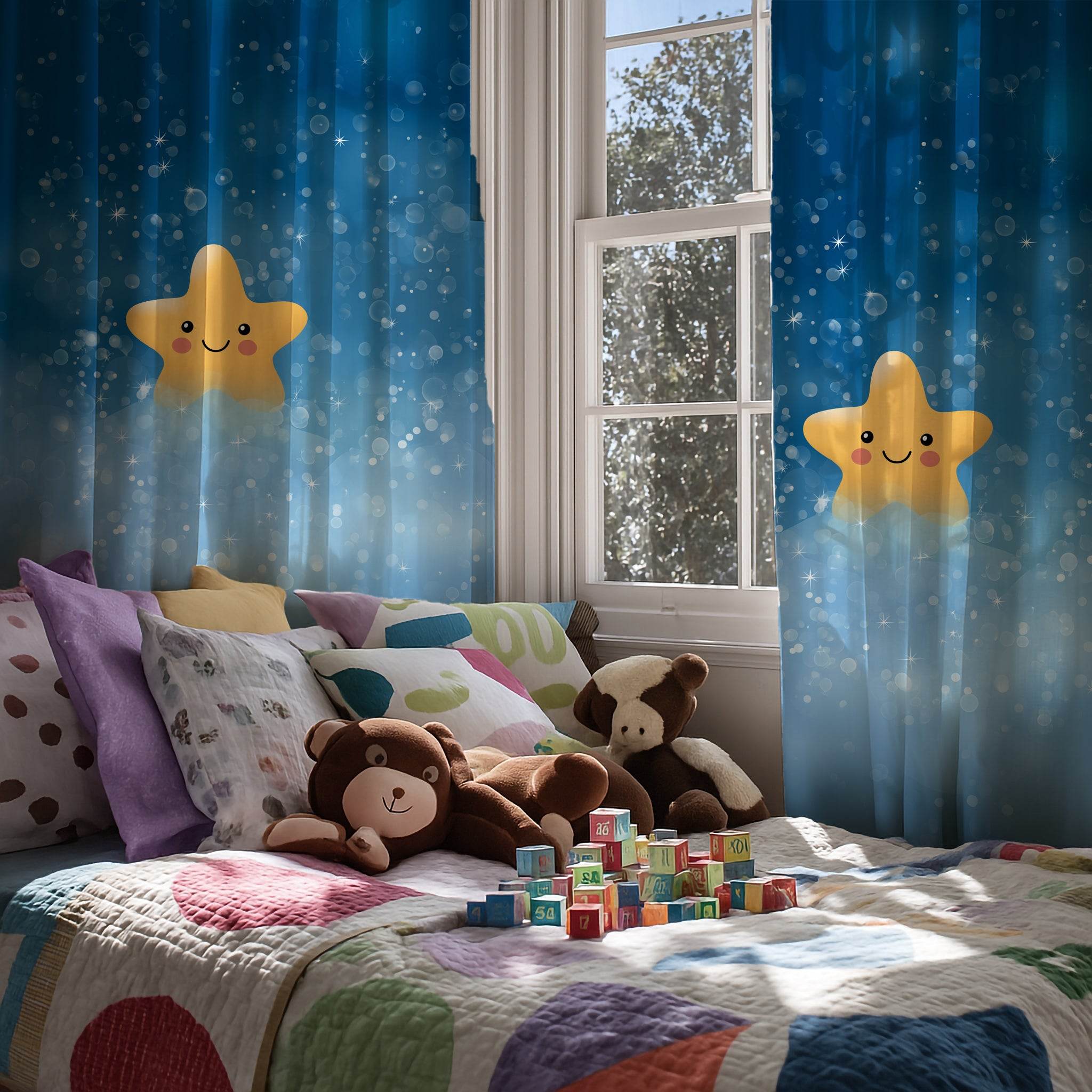Whimsical Starry Window Curtain | Cute Star Pattern, Child's Room Decor, Nursery Window Treatment, Cozy Home Accent - Home Decor -