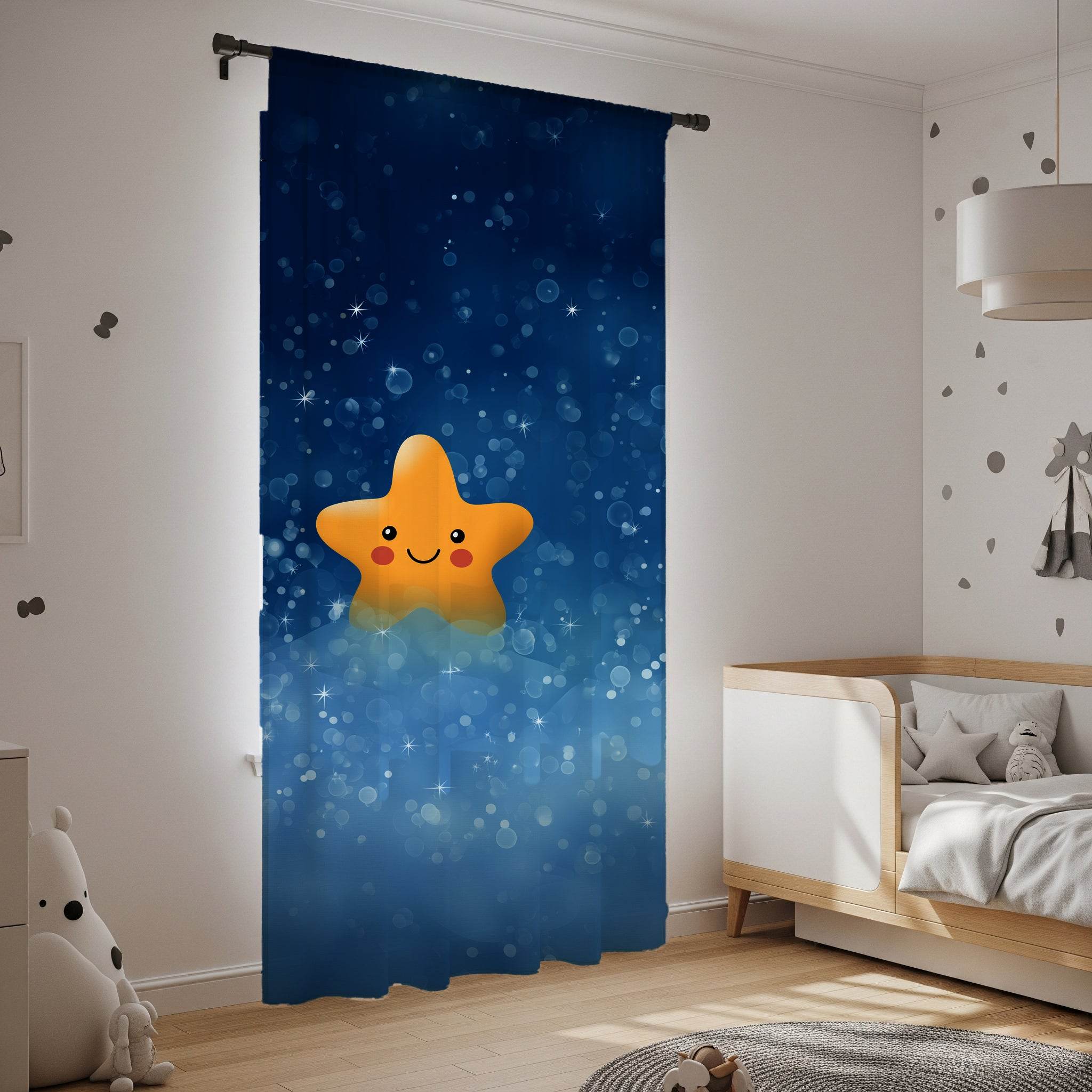 Whimsical Starry Window Curtain | Cute Star Pattern, Child's Room Decor, Nursery Window Treatment, Cozy Home Accent - Home Decor -