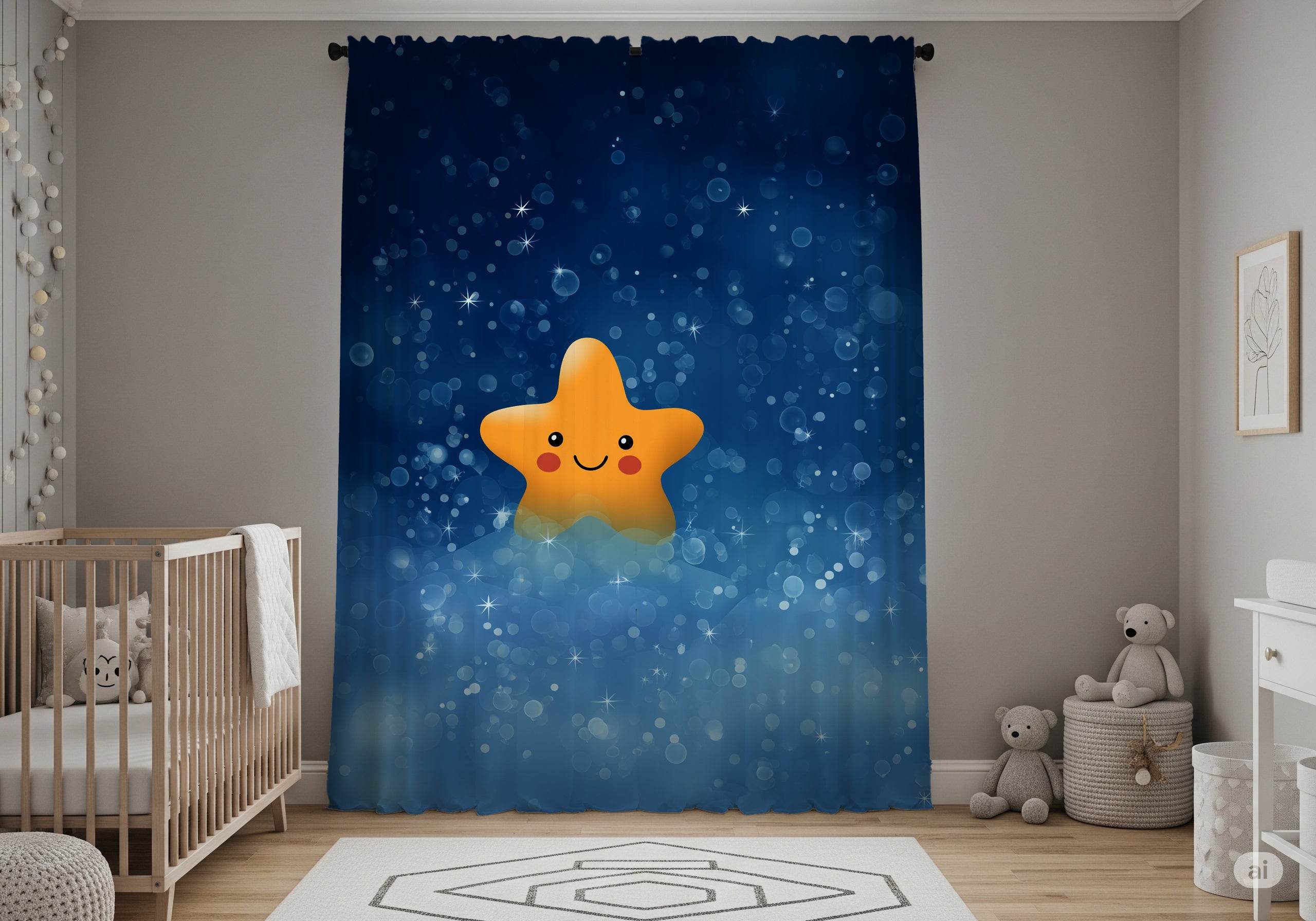 Whimsical Starry Window Curtain | Cute Star Pattern, Child's Room Decor, Nursery Window Treatment, Cozy Home Accent - Home Decor -