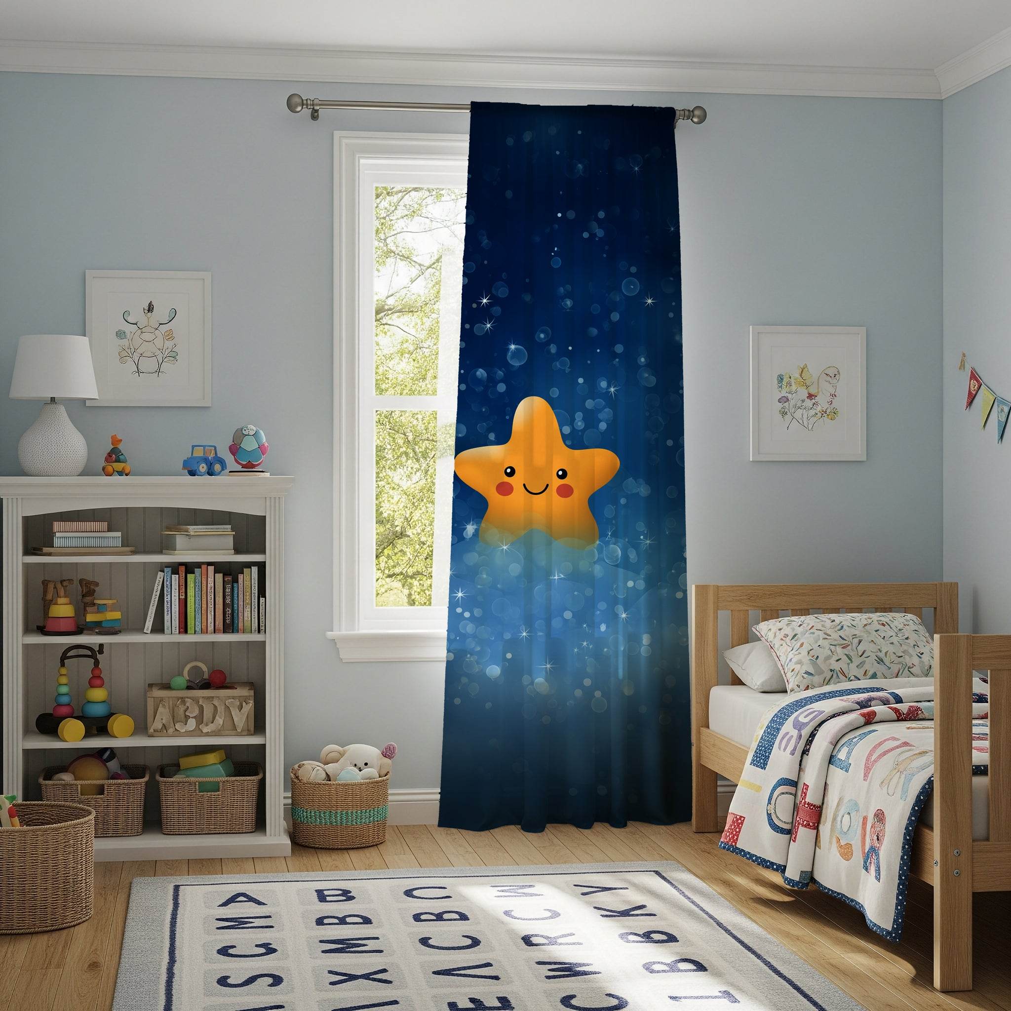 Whimsical Starry Window Curtain | Cute Star Pattern, Child's Room Decor, Nursery Window Treatment, Cozy Home Accent - Home Decor -