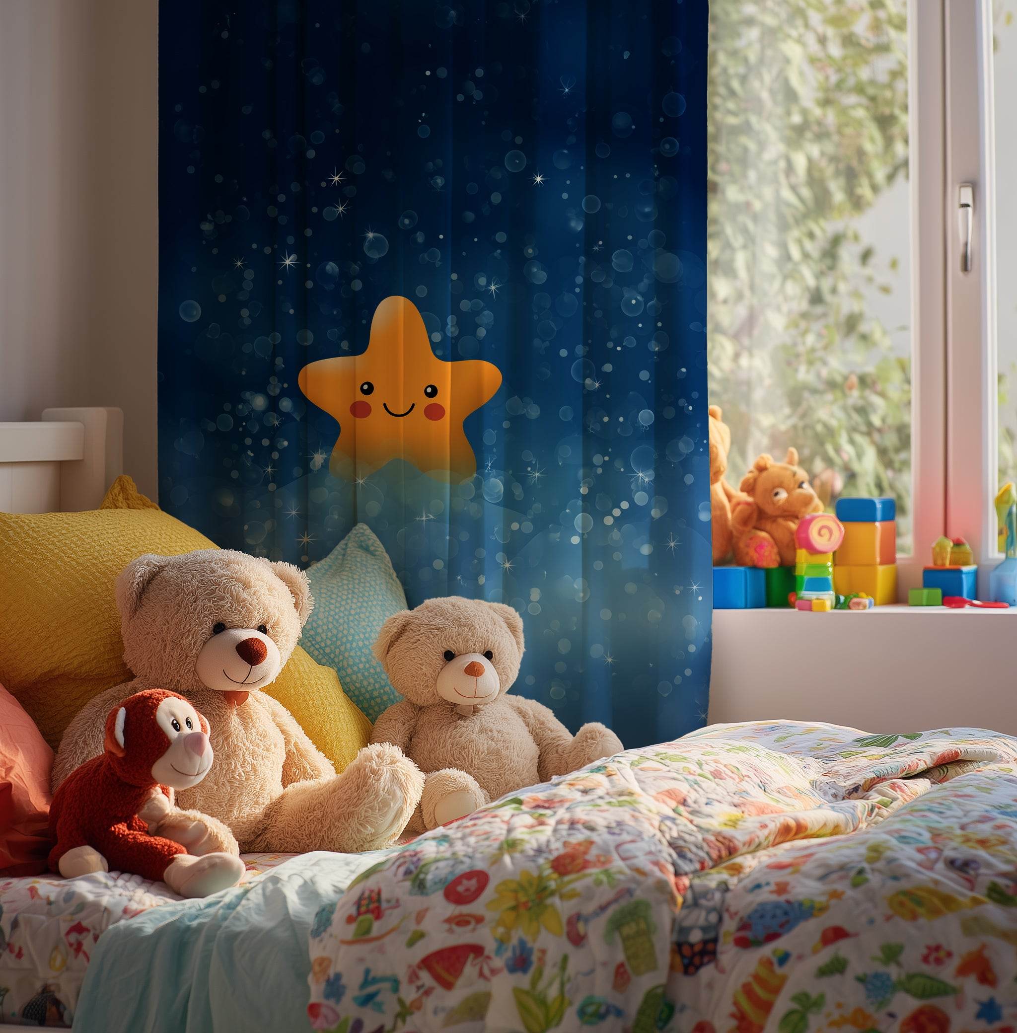 Whimsical Starry Window Curtain | Cute Star Pattern, Child's Room Decor, Nursery Window Treatment, Cozy Home Accent - Home Decor -