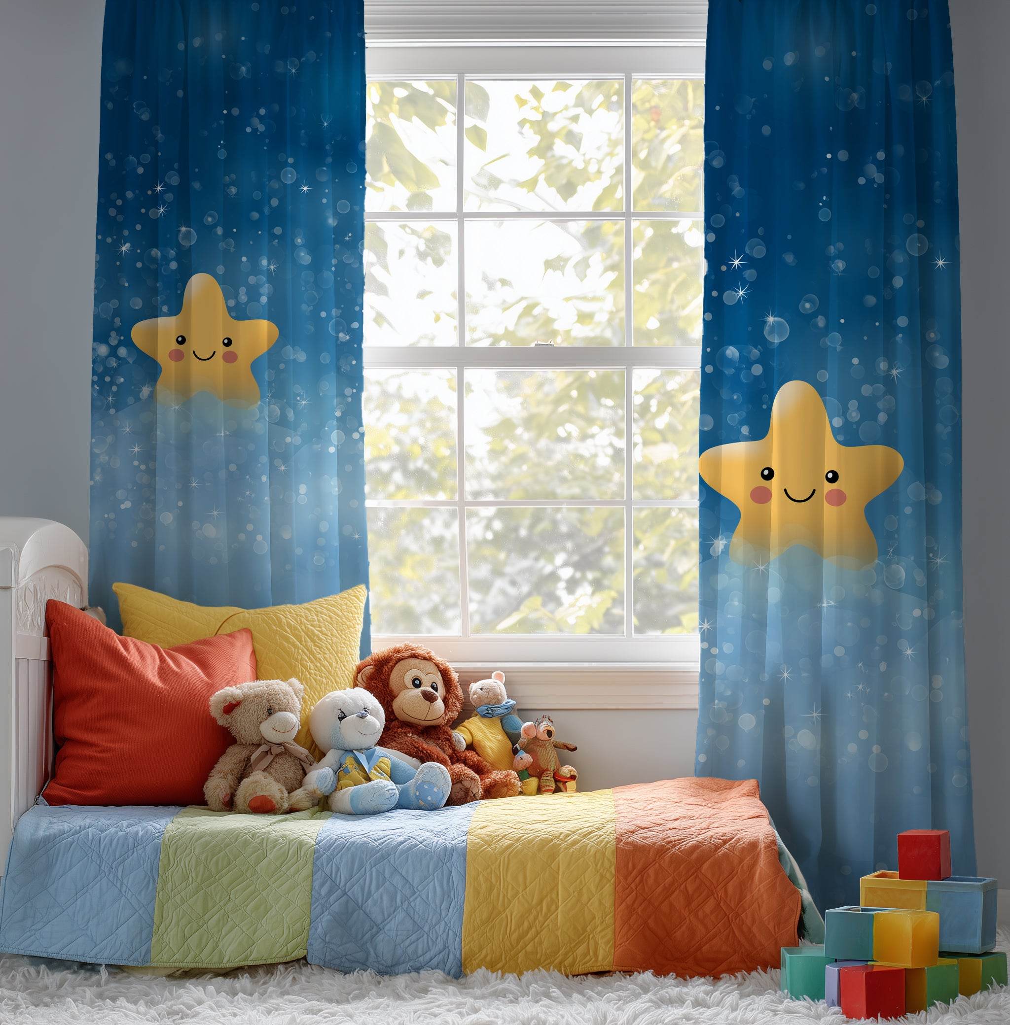 Whimsical Starry Window Curtain | Cute Star Pattern, Child's Room Decor, Nursery Window Treatment, Cozy Home Accent - Home Decor -