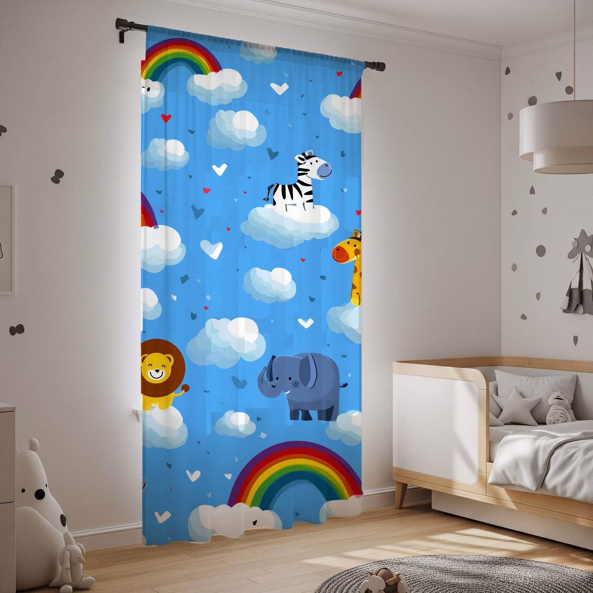 Whimsical Jungle Animal Window Curtain, Kids Room Decor, Nursery Window Treatment, Playful Rainbow Design, Fun Home Accessory - Home Decor -