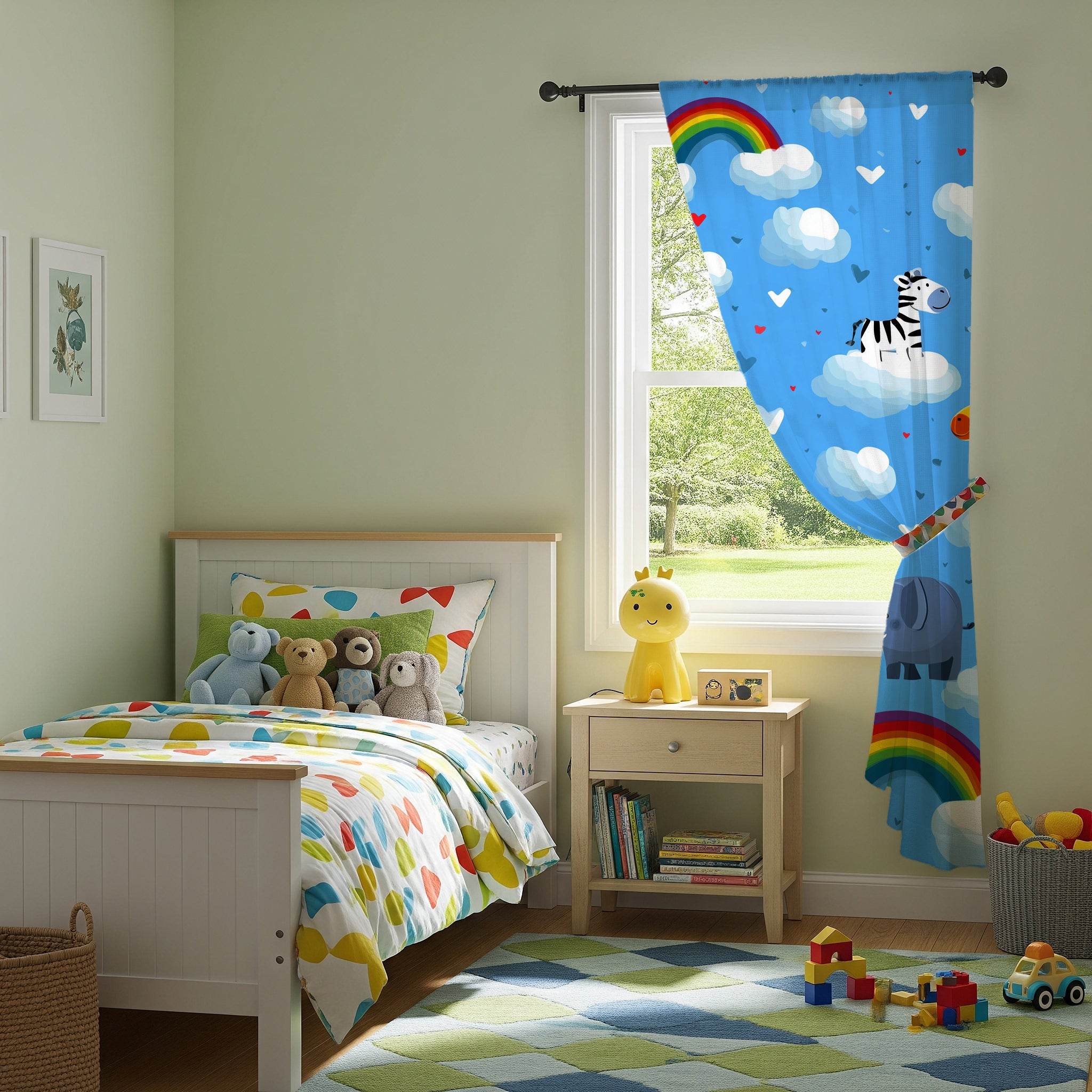 Whimsical Jungle Animal Window Curtain, Kids Room Decor, Nursery Window Treatment, Playful Rainbow Design, Fun Home Accessory - Home Decor -