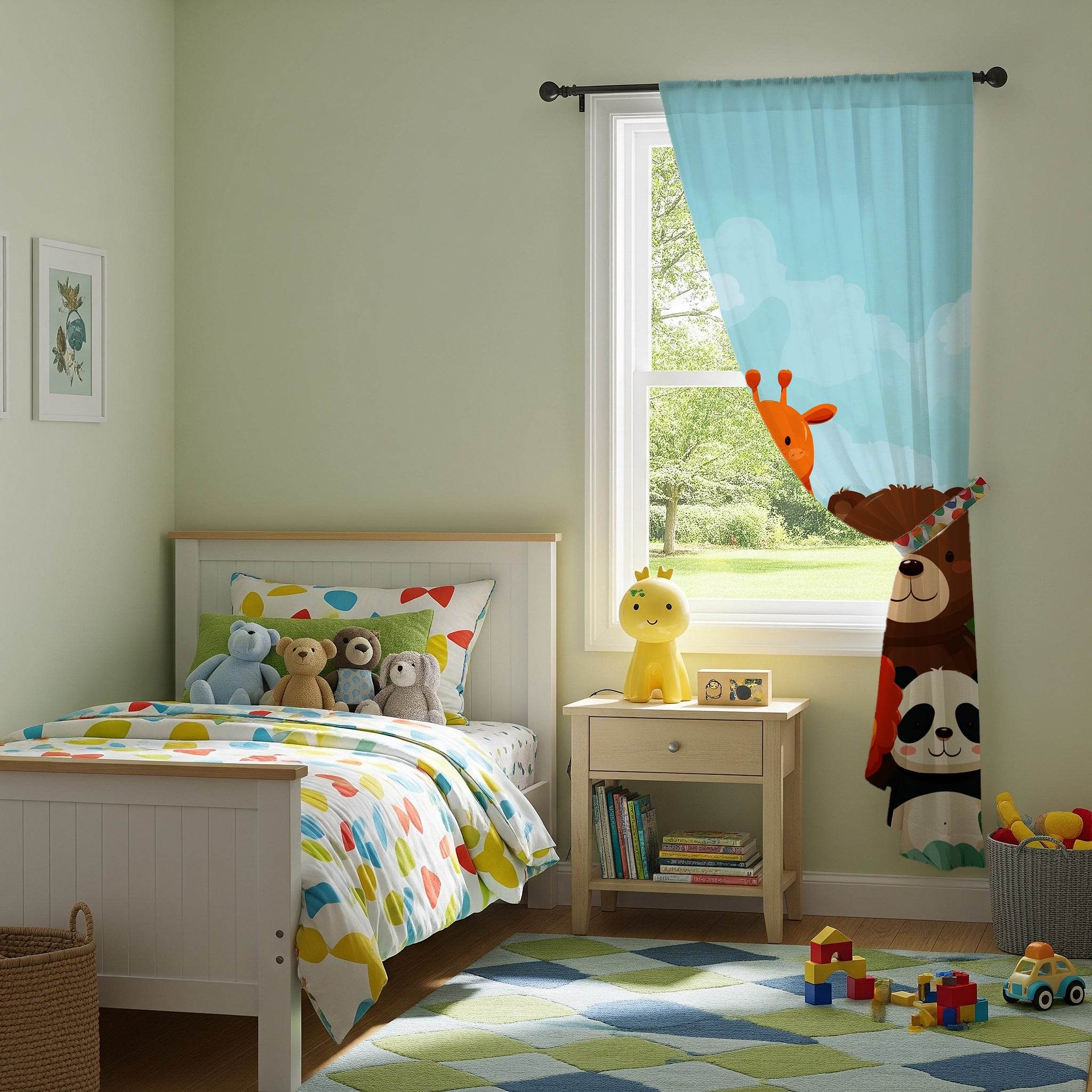 Whimsical Animal Window Curtain, Kids Room Decor, Nursery Drapes, Playroom Curtain, Animal Friends Design - Home Decor -