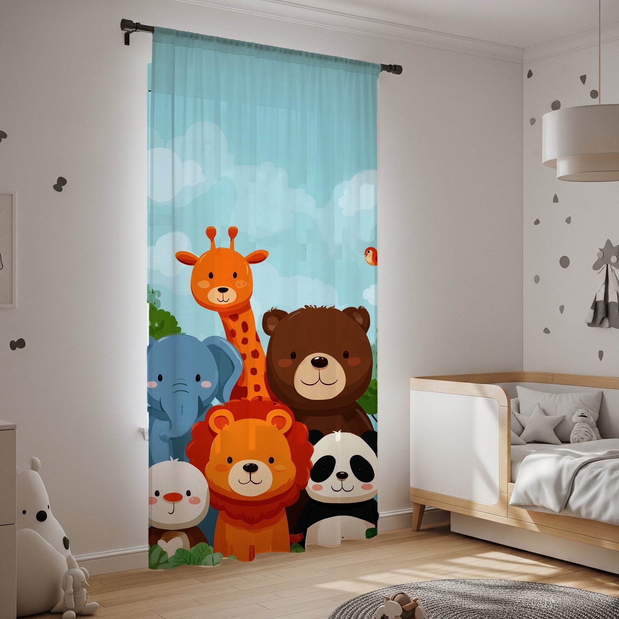 Whimsical Animal Window Curtain, Kids Room Decor, Nursery Drapes, Playroom Curtain, Animal Friends Design - Home Decor -