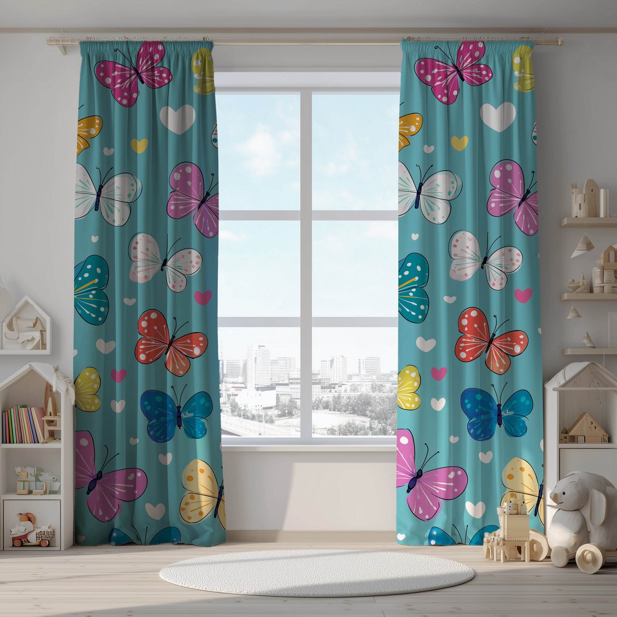 Butterfly Print Window Curtain – Colorful Home Decor, Nursery, Spring Decor, Kids Room, Framed Gallery - Home Decor -