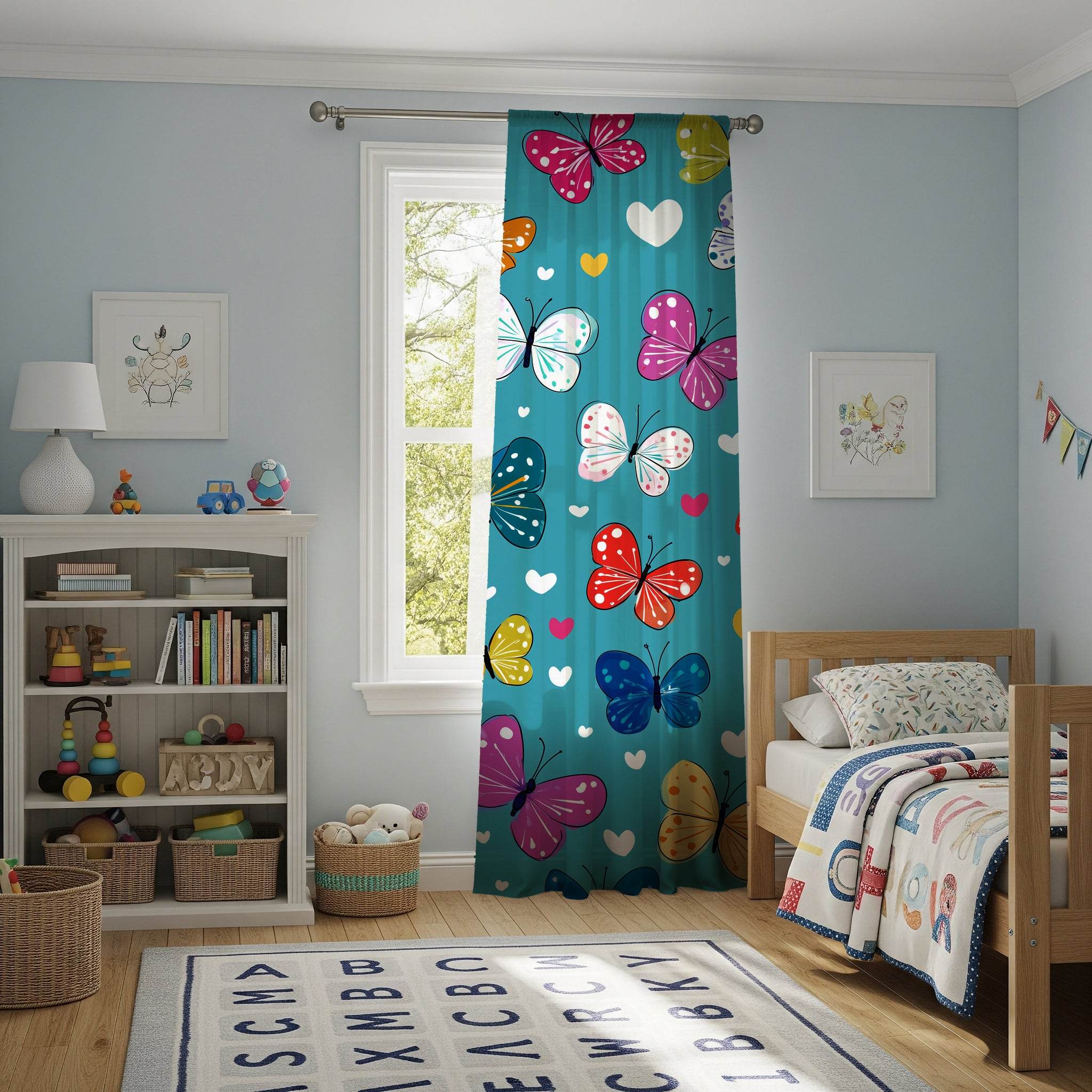 Butterfly Print Window Curtain – Colorful Home Decor, Nursery, Spring Decor, Kids Room, Framed Gallery - Home Decor -
