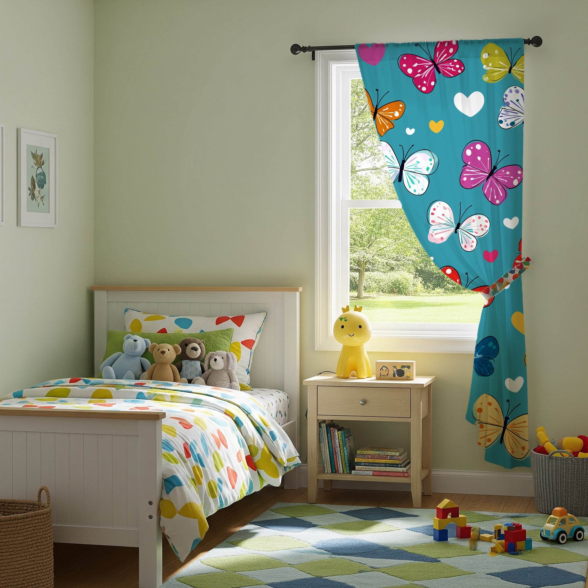 Butterfly Print Window Curtain – Colorful Home Decor, Nursery, Spring Decor, Kids Room, Framed Gallery - Home Decor -