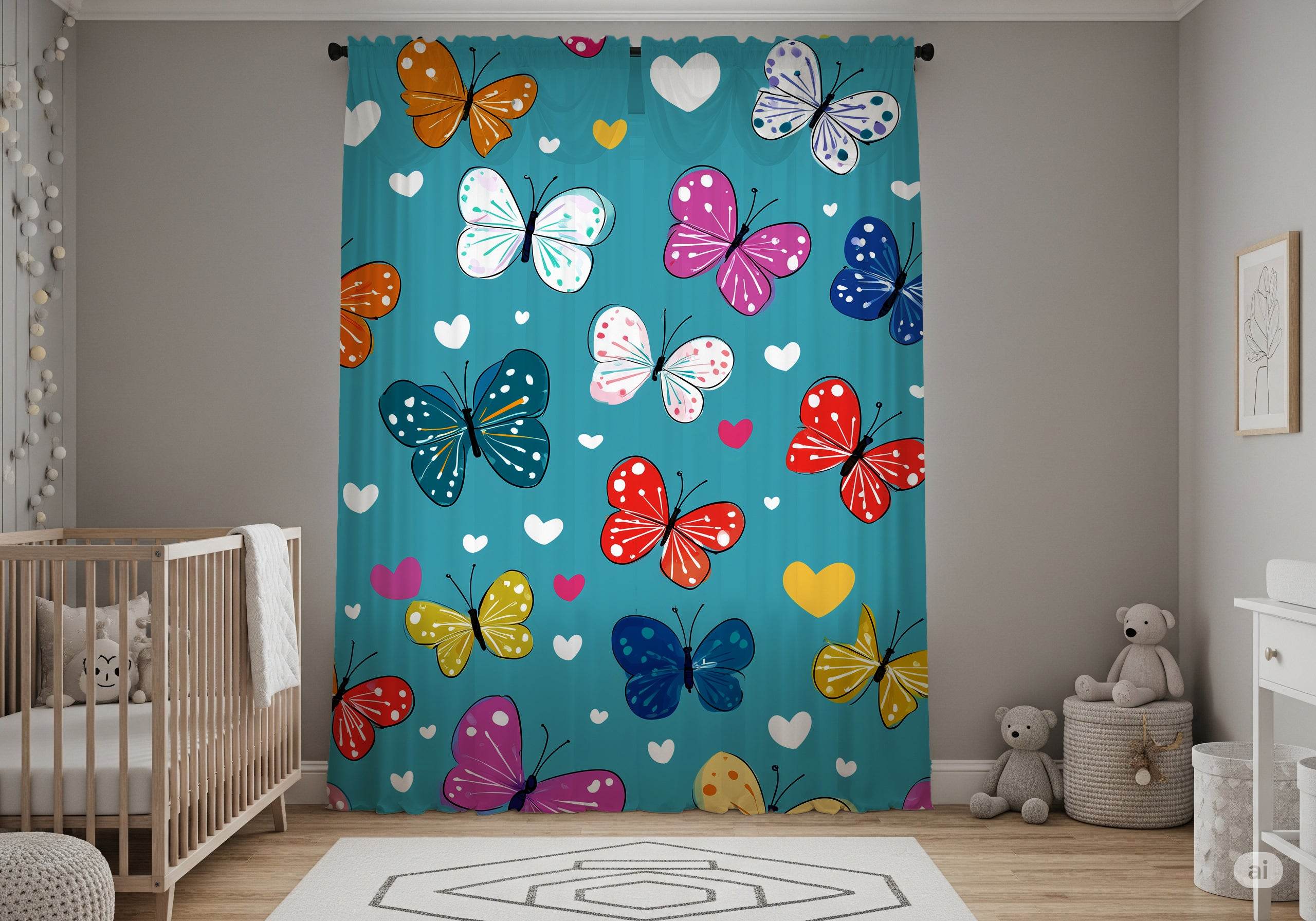 Butterfly Print Window Curtain – Colorful Home Decor, Nursery, Spring Decor, Kids Room, Framed Gallery - Home Decor -