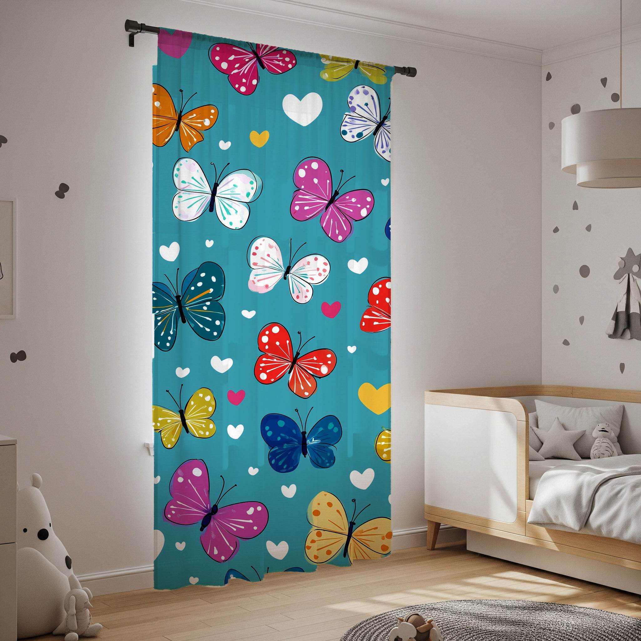 Butterfly Print Window Curtain – Colorful Home Decor, Nursery, Spring Decor, Kids Room, Framed Gallery - Home Decor -