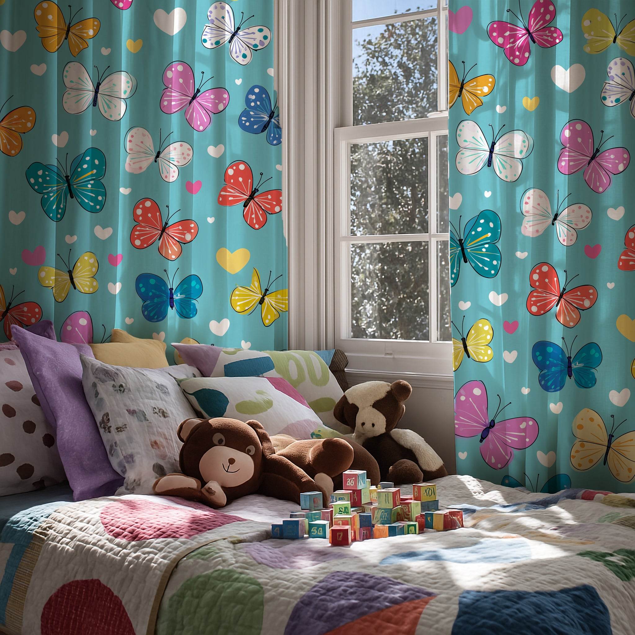 Butterfly Print Window Curtain – Colorful Home Decor, Nursery, Spring Decor, Kids Room, Framed Gallery - Home Decor -