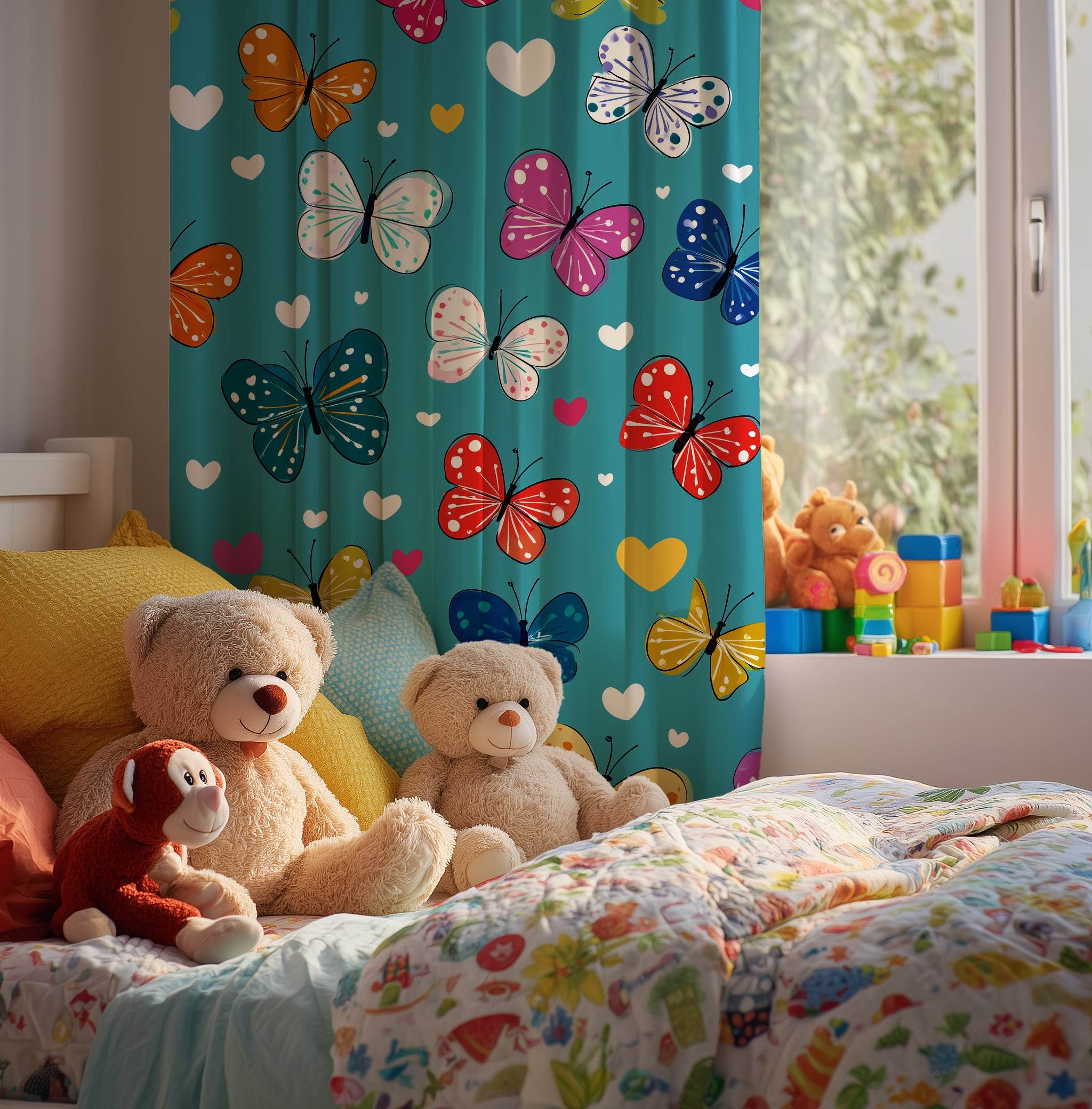 Butterfly Print Window Curtain – Colorful Home Decor, Nursery, Spring Decor, Kids Room, Framed Gallery - Home Decor -