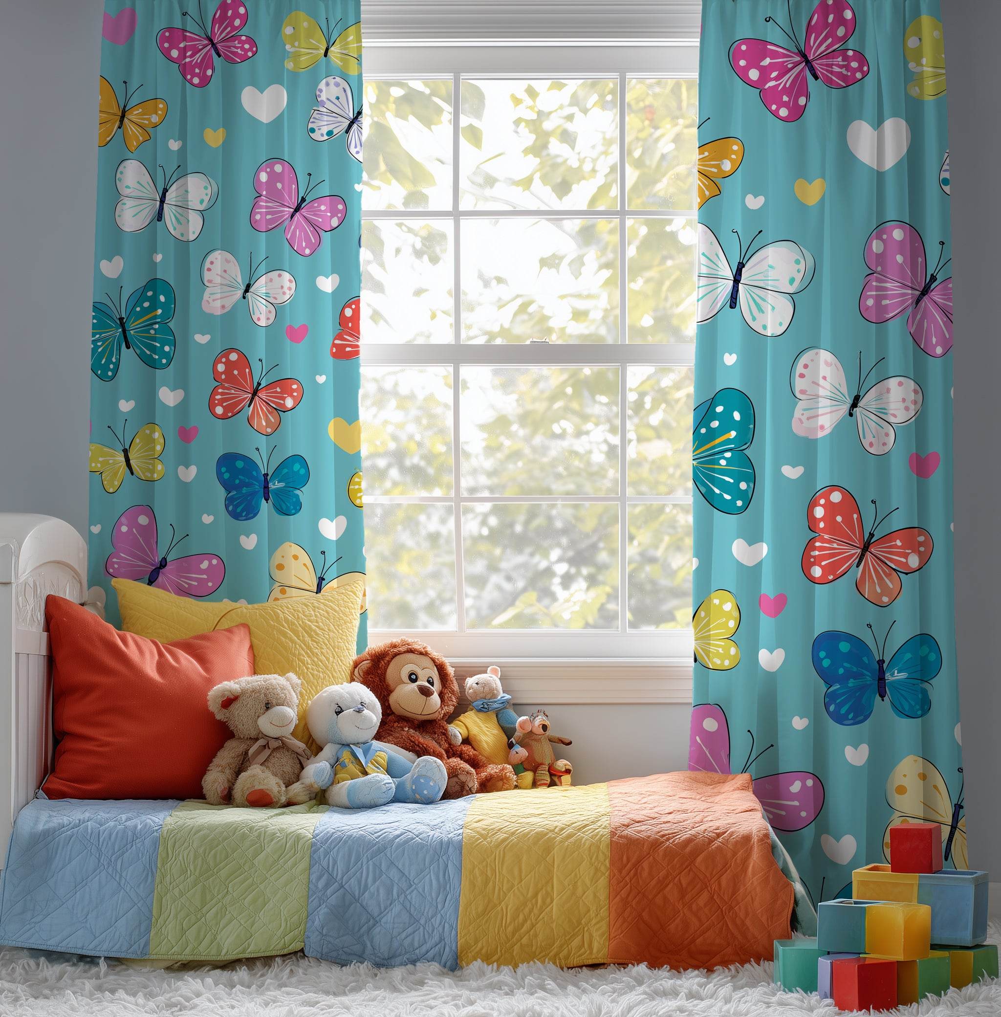 Butterfly Print Window Curtain – Colorful Home Decor, Nursery, Spring Decor, Kids Room, Framed Gallery - Home Decor -