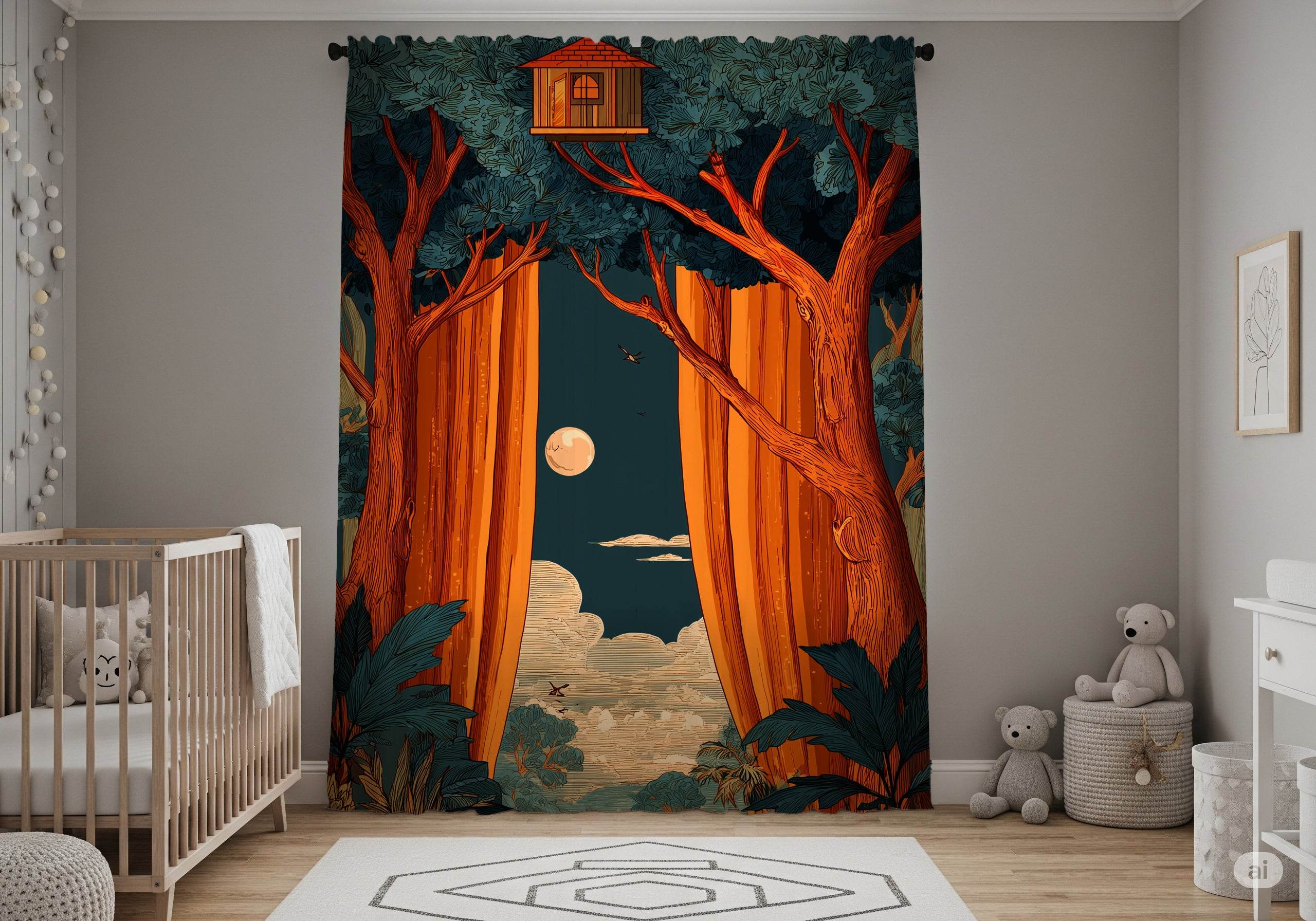 Whimsical Nature-Themed Window Curtain, Bohemian Home Decor, Living Room Canopy, Cozy Bedroom Drapes, Unique Gift Idea, Home Decor Accents - Home Decor -