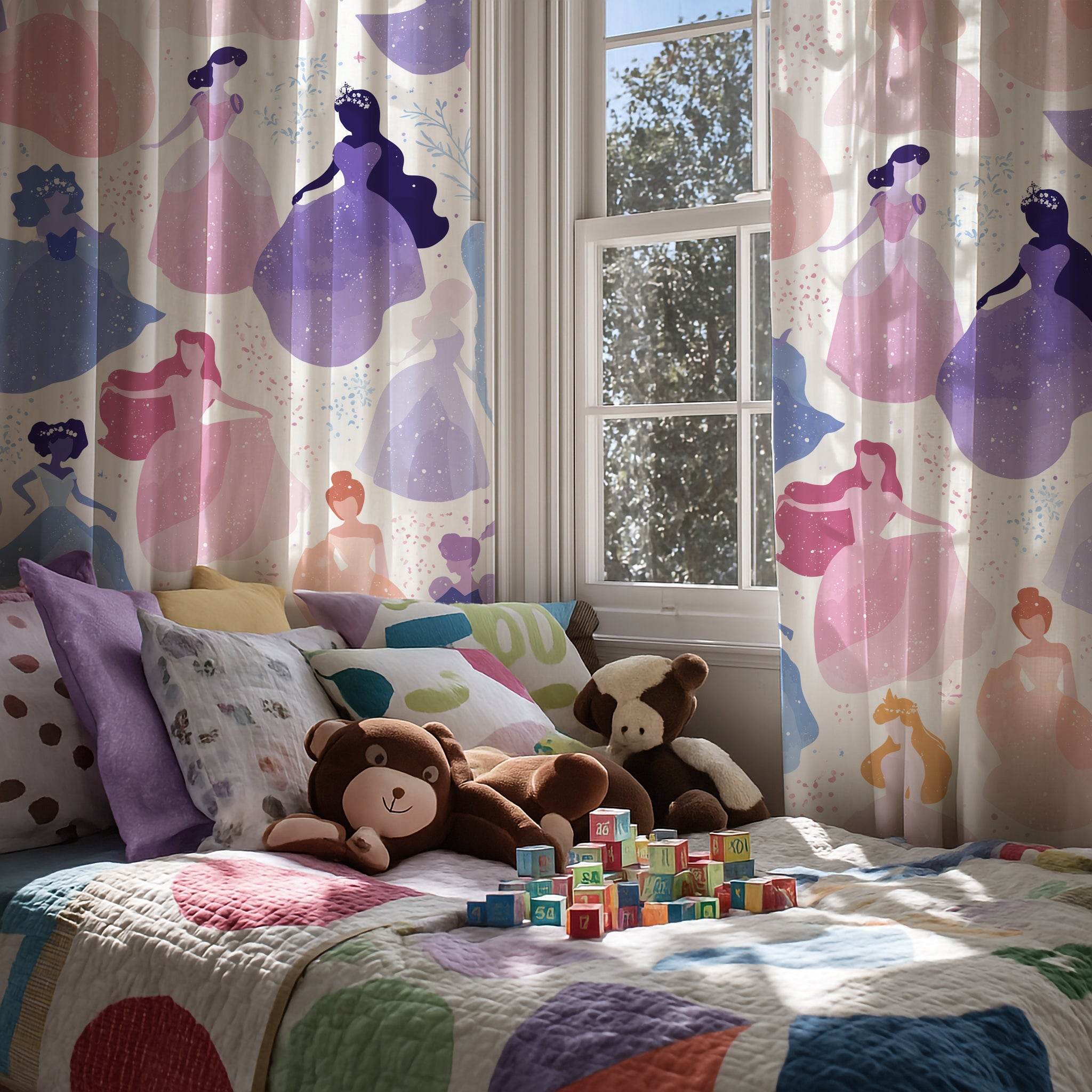 Princess Silhouette Window Curtain, Magical Room Decor, Kids Bedroom, Fairy Tale Theme, Girls Room, Nursery Curtains - Home Decor -