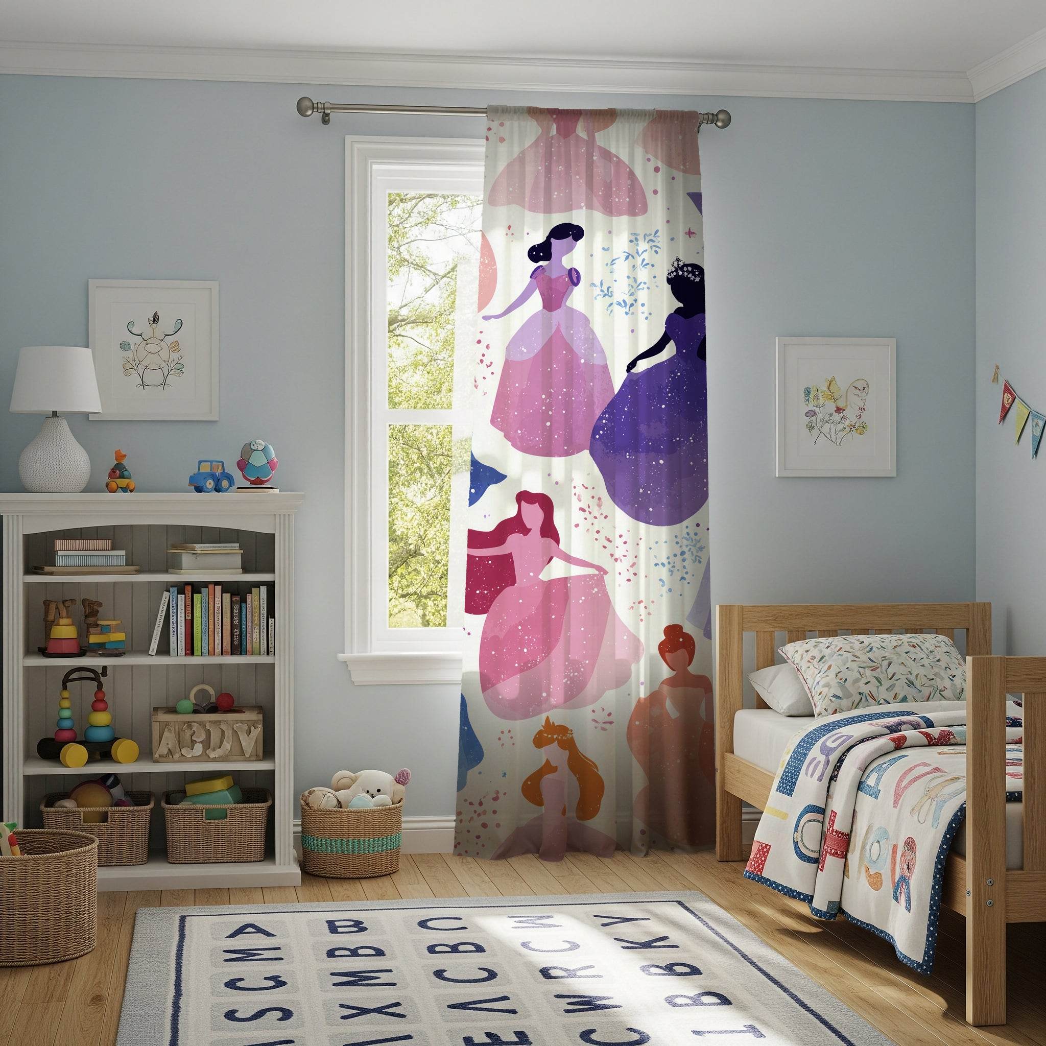 Princess Silhouette Window Curtain, Magical Room Decor, Kids Bedroom, Fairy Tale Theme, Girls Room, Nursery Curtains - Home Decor -