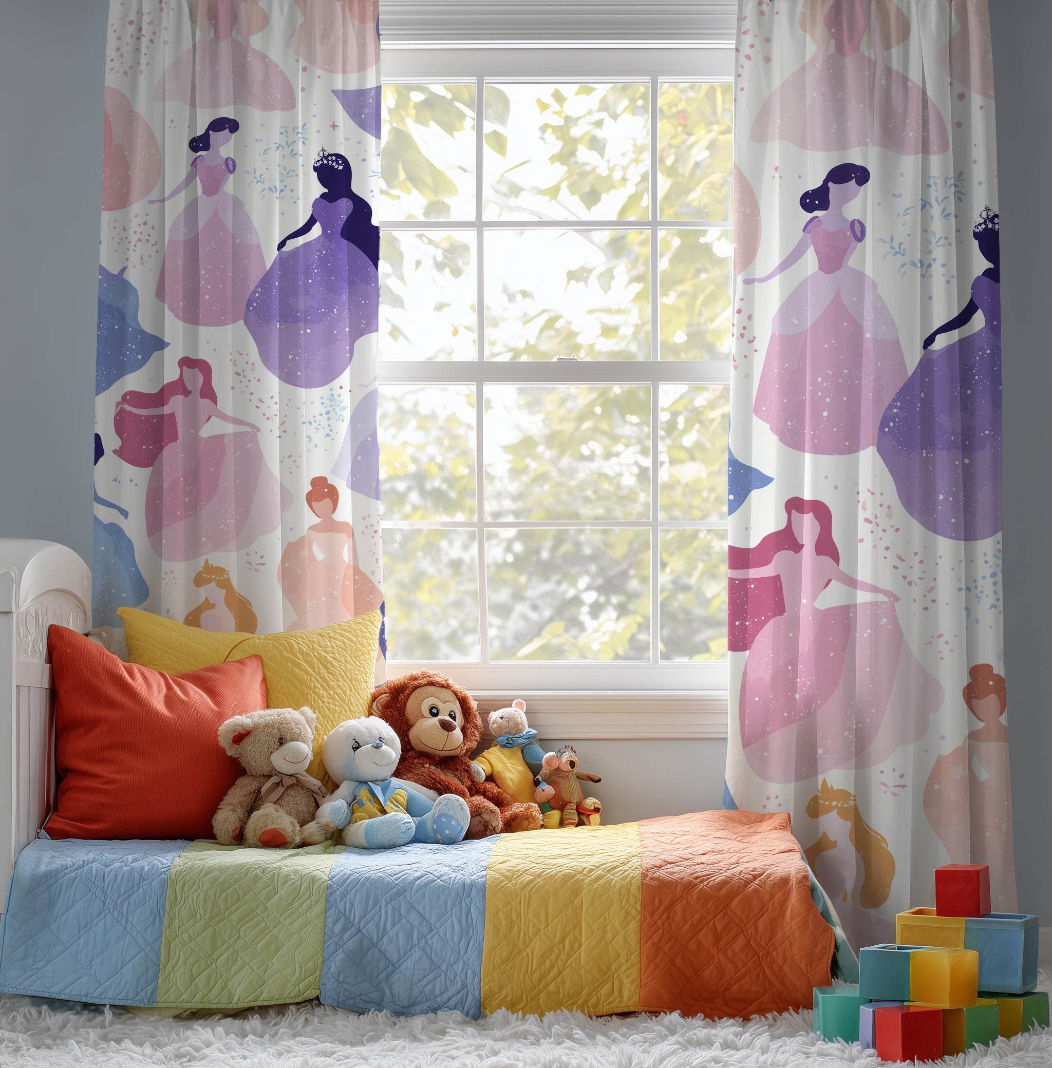 Princess Silhouette Window Curtain, Magical Room Decor, Kids Bedroom, Fairy Tale Theme, Girls Room, Nursery Curtains - Home Decor -