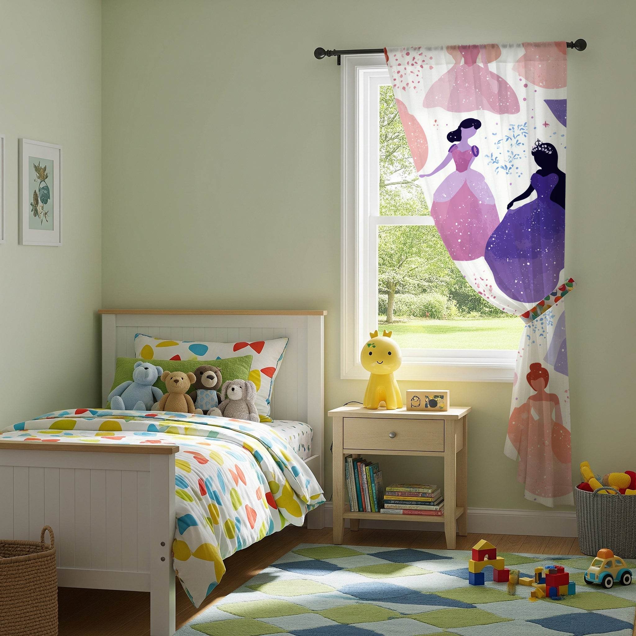 Princess Silhouette Window Curtain, Magical Room Decor, Kids Bedroom, Fairy Tale Theme, Girls Room, Nursery Curtains - Home Decor -