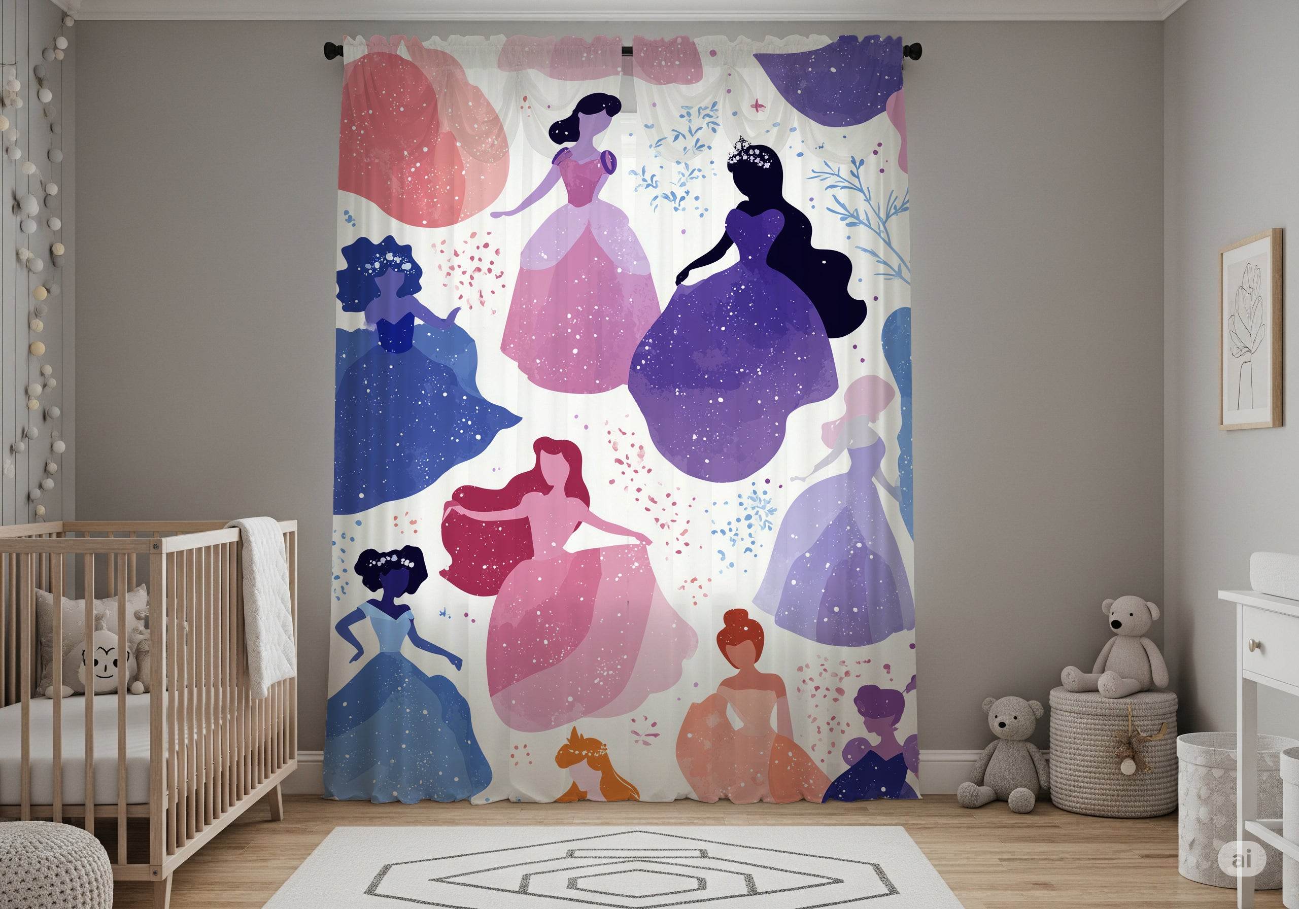 Princess Silhouette Window Curtain, Magical Room Decor, Kids Bedroom, Fairy Tale Theme, Girls Room, Nursery Curtains - Home Decor -