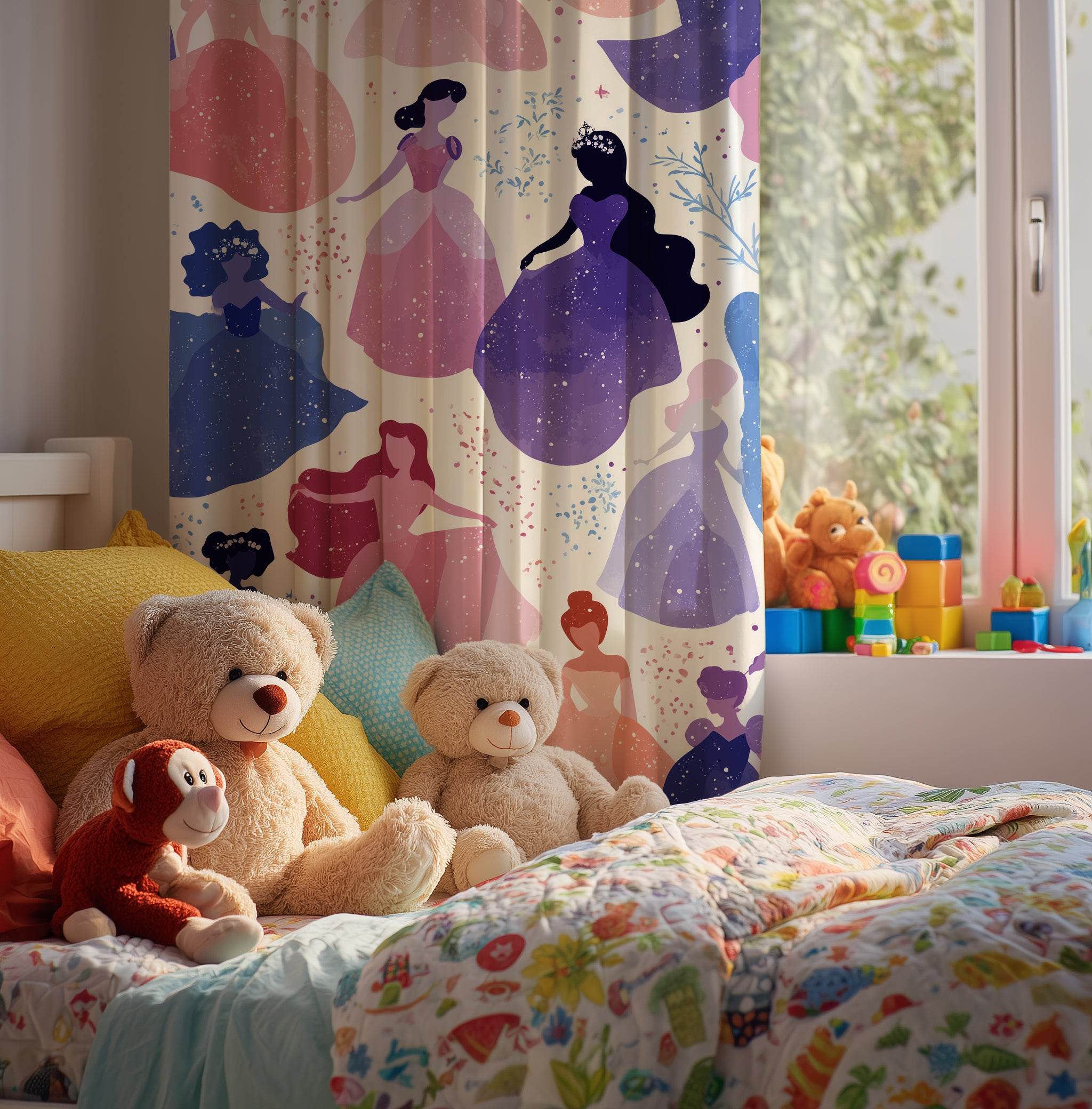 Princess Silhouette Window Curtain, Magical Room Decor, Kids Bedroom, Fairy Tale Theme, Girls Room, Nursery Curtains - Home Decor -