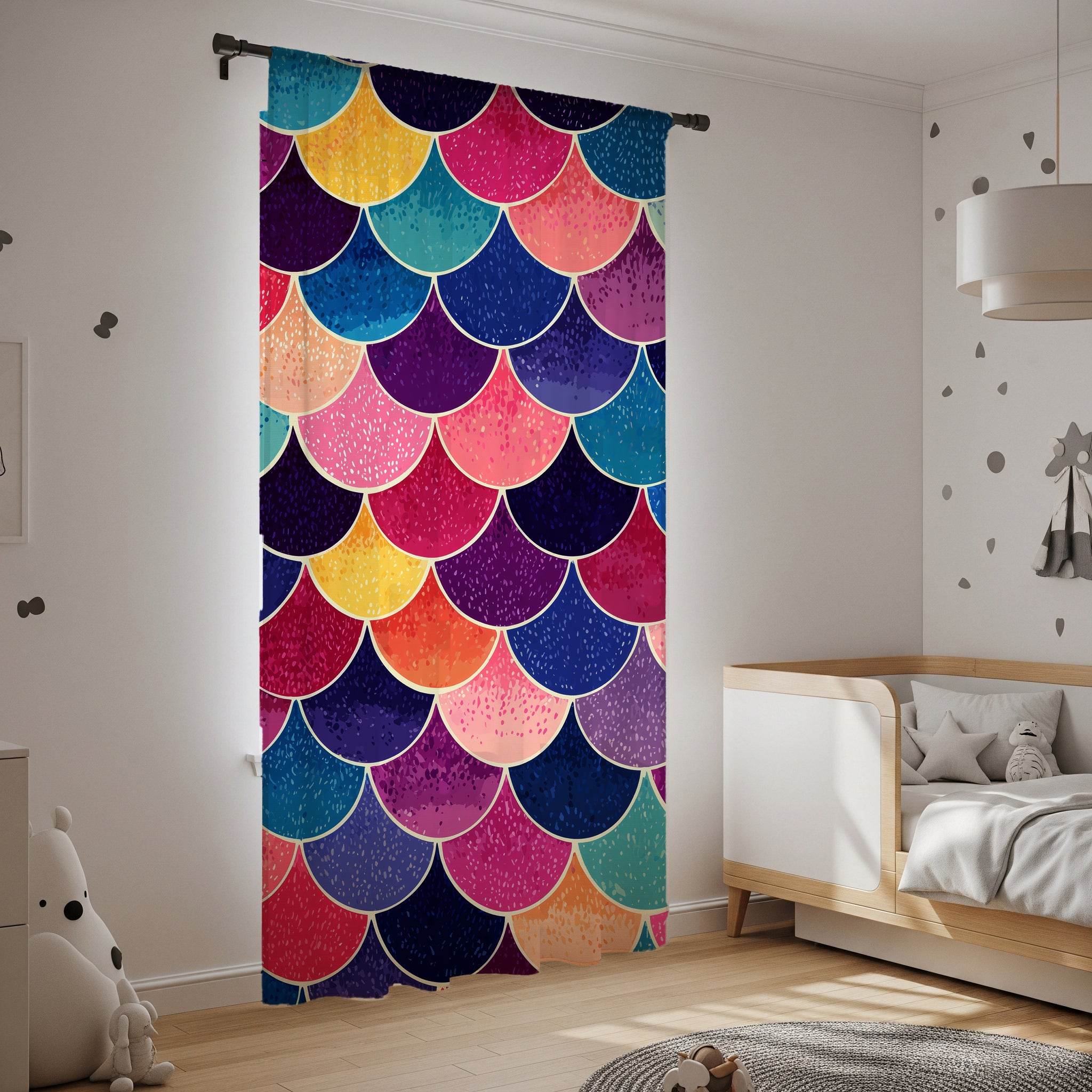 Vibrant Mermaid Scales Window Curtain | Boho Chic Home Decor, Colorful Curtain Panel, Nautical Theme Curtains, Beach House Style - Home Decor -