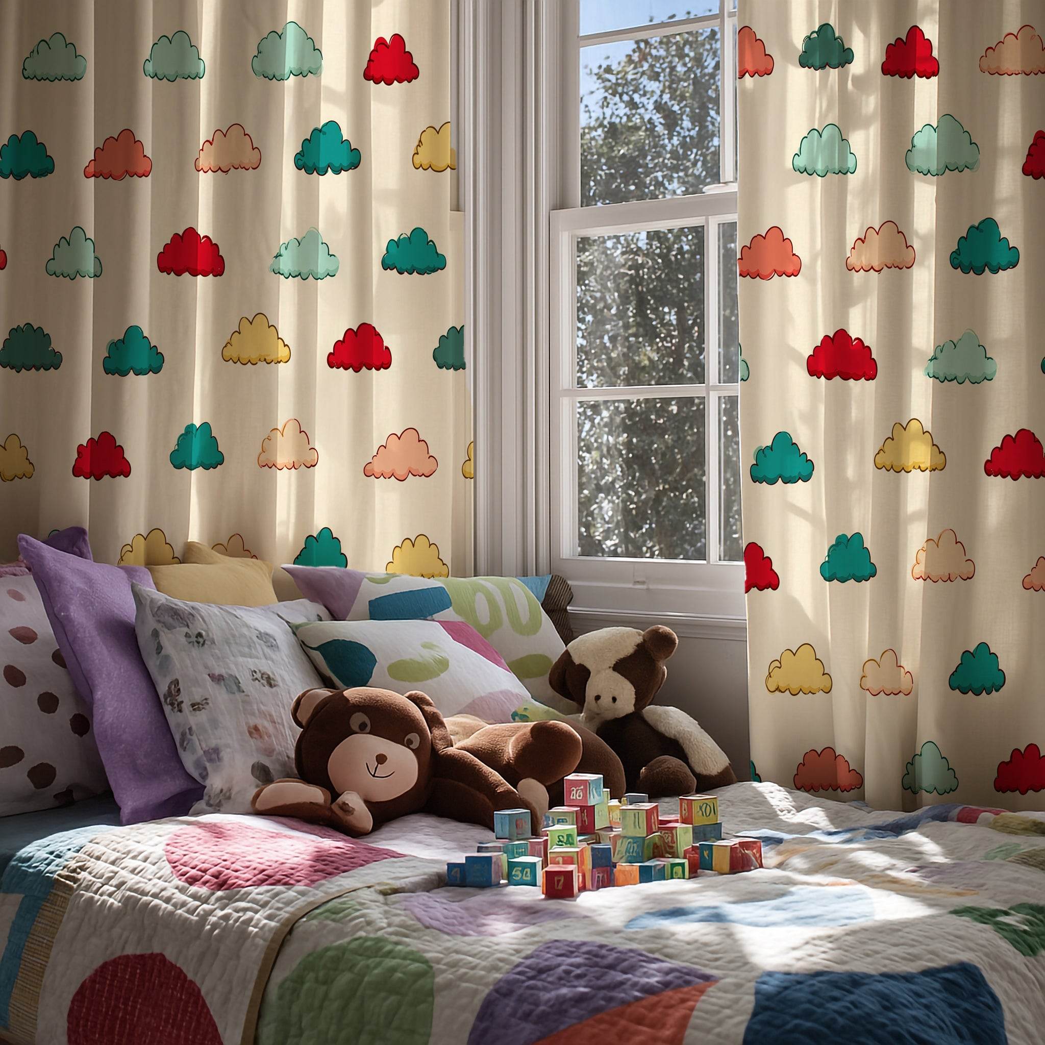 Soft-Colored Cloud Pattern Window Curtain - Home Decor -