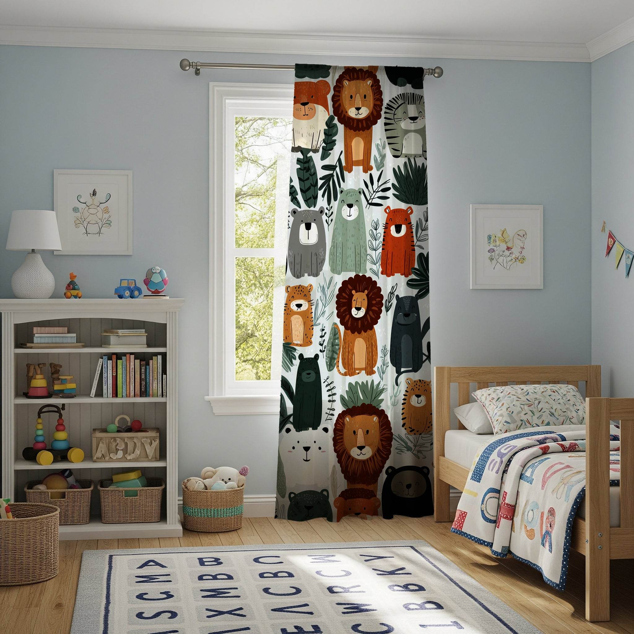 Colorful Wild Animal & Jungle Leaf Window Curtain - Home Decor -