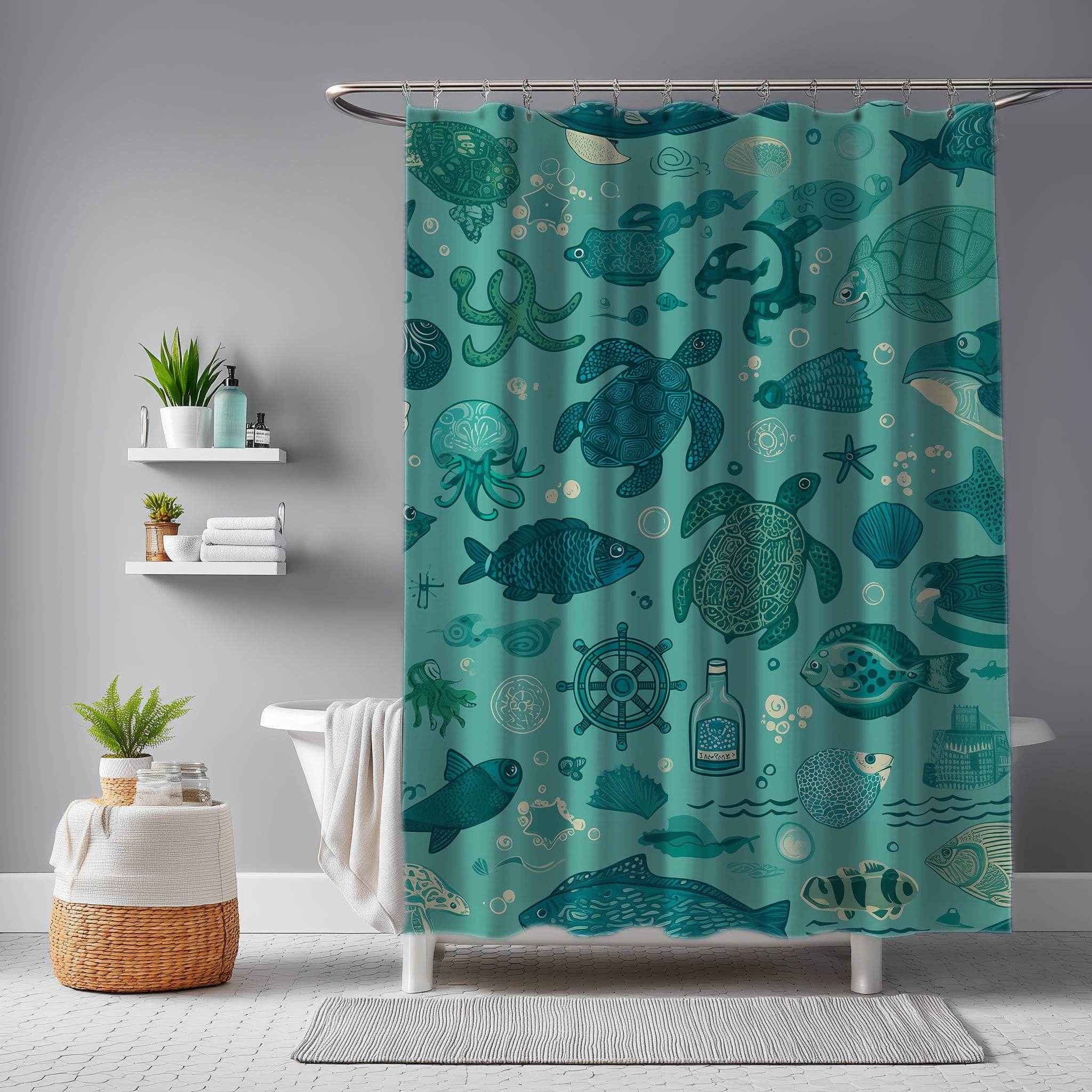 Ocean-Themed Bathroom Shower Curtain