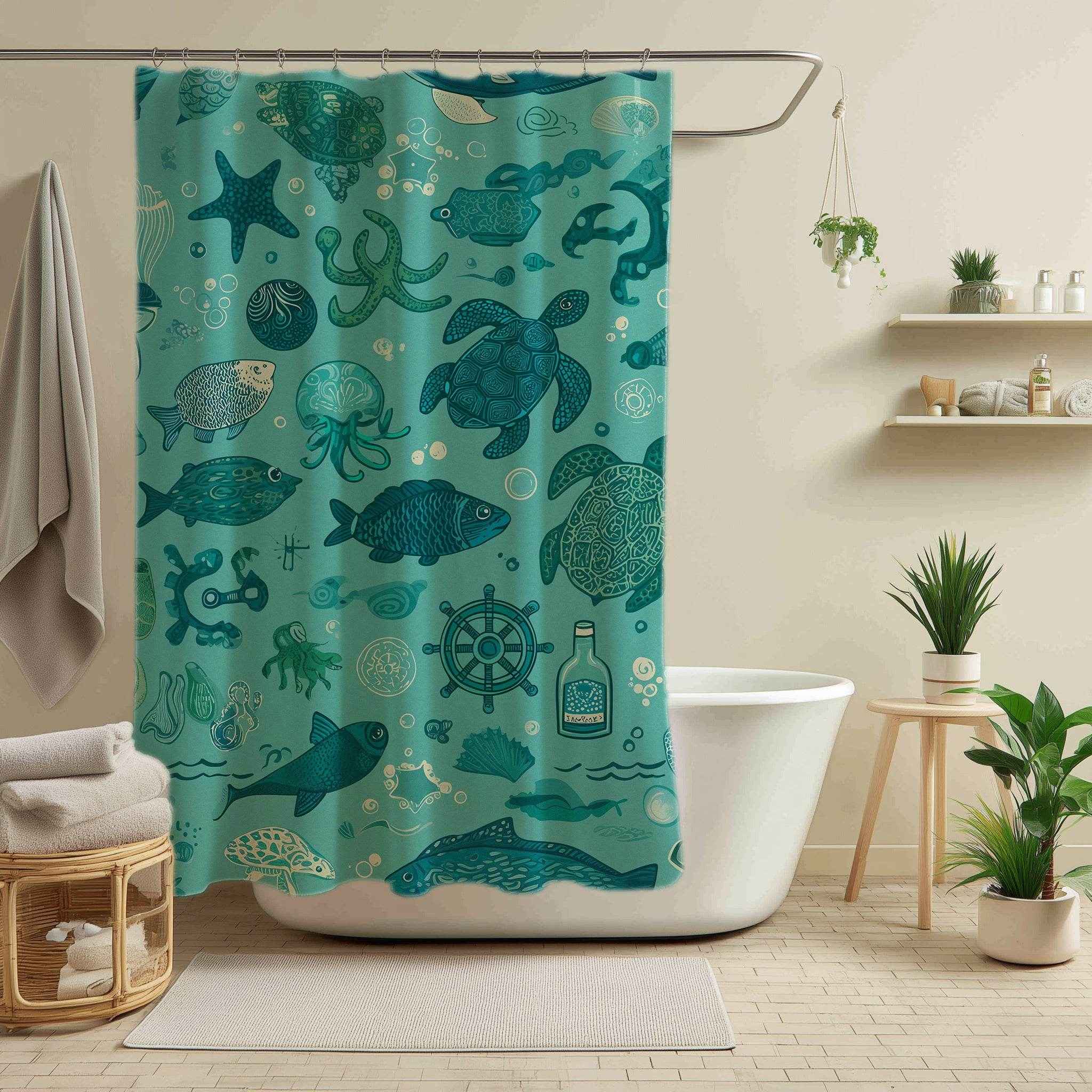 Ocean-Themed Bathroom Shower Curtain
