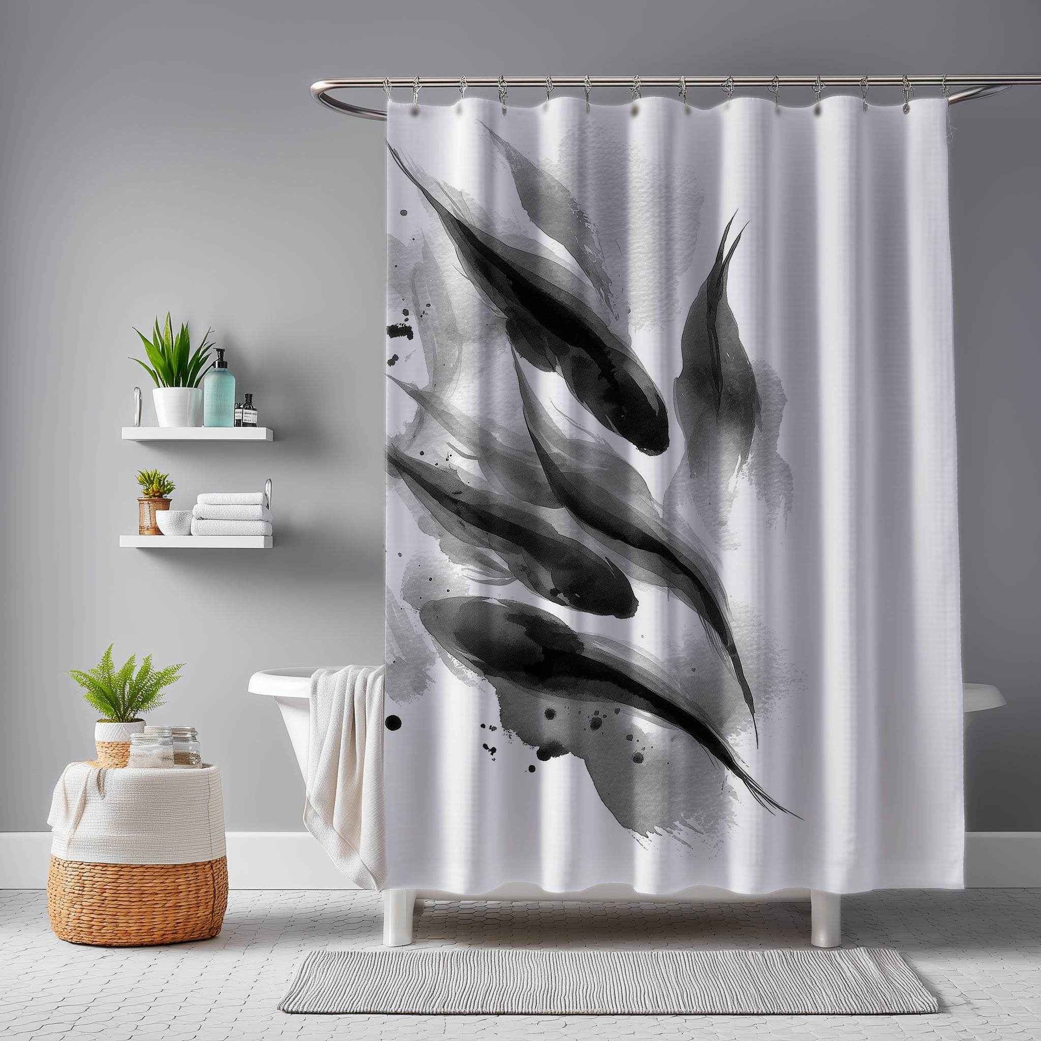 Elegant Monochrome Fish Shower Curtain