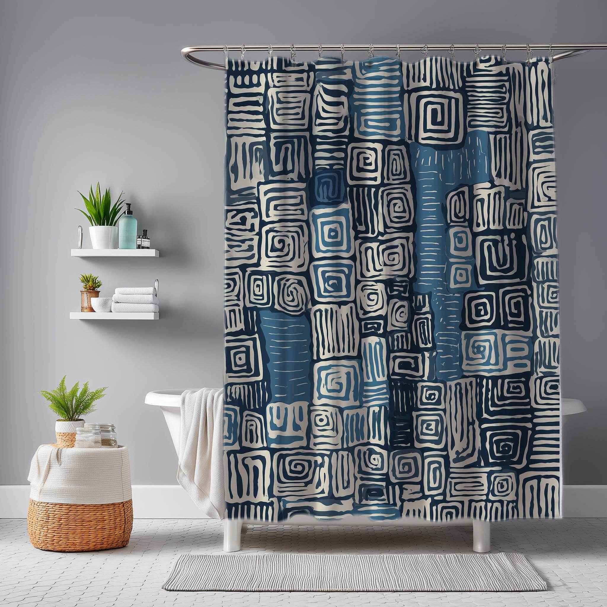 Boho Spiral Pattern Shower Curtain