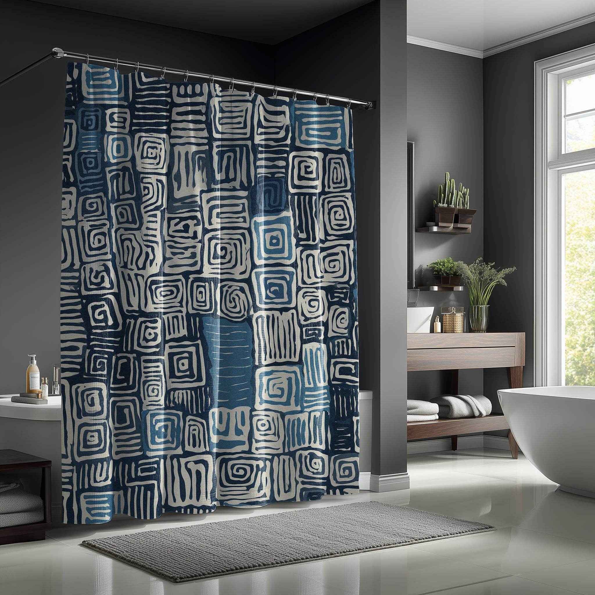 Boho Spiral Pattern Shower Curtain