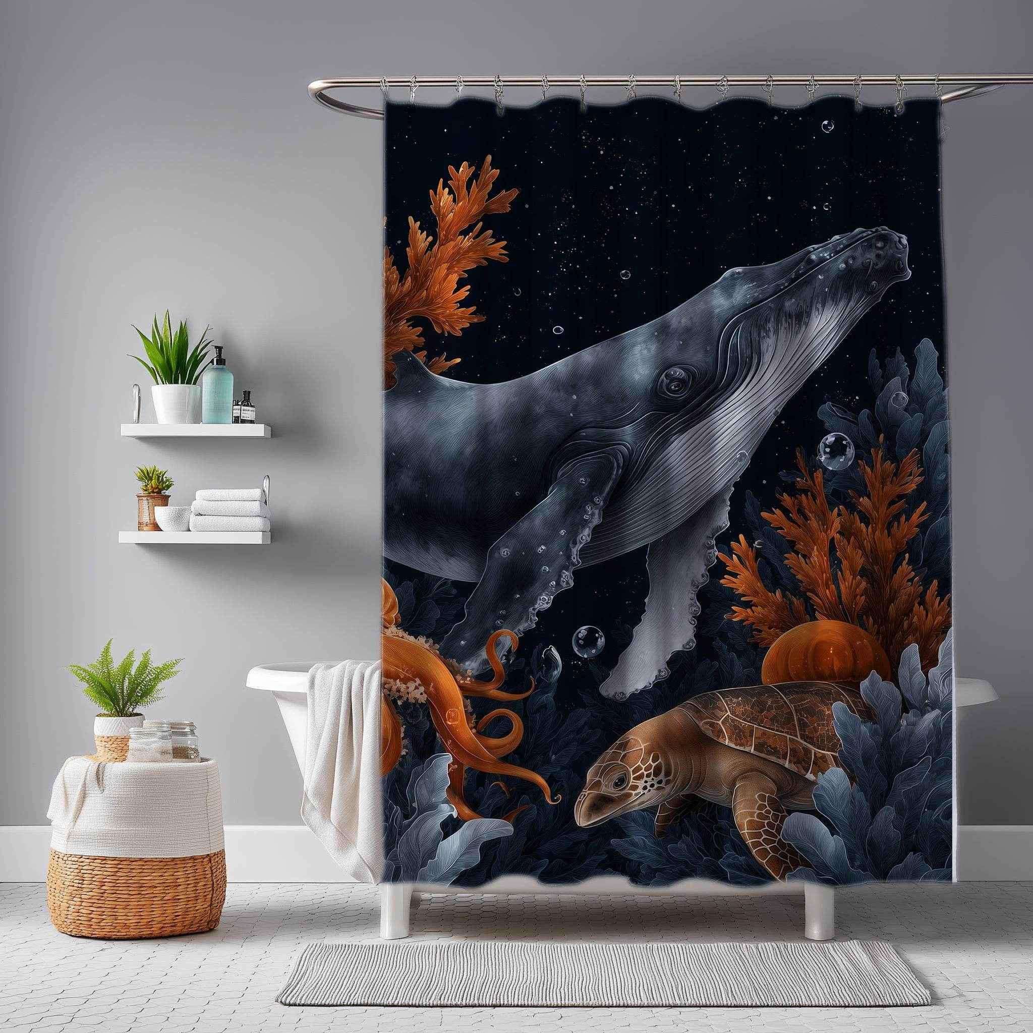 Whale Ocean-Inspired  Shower Curtain