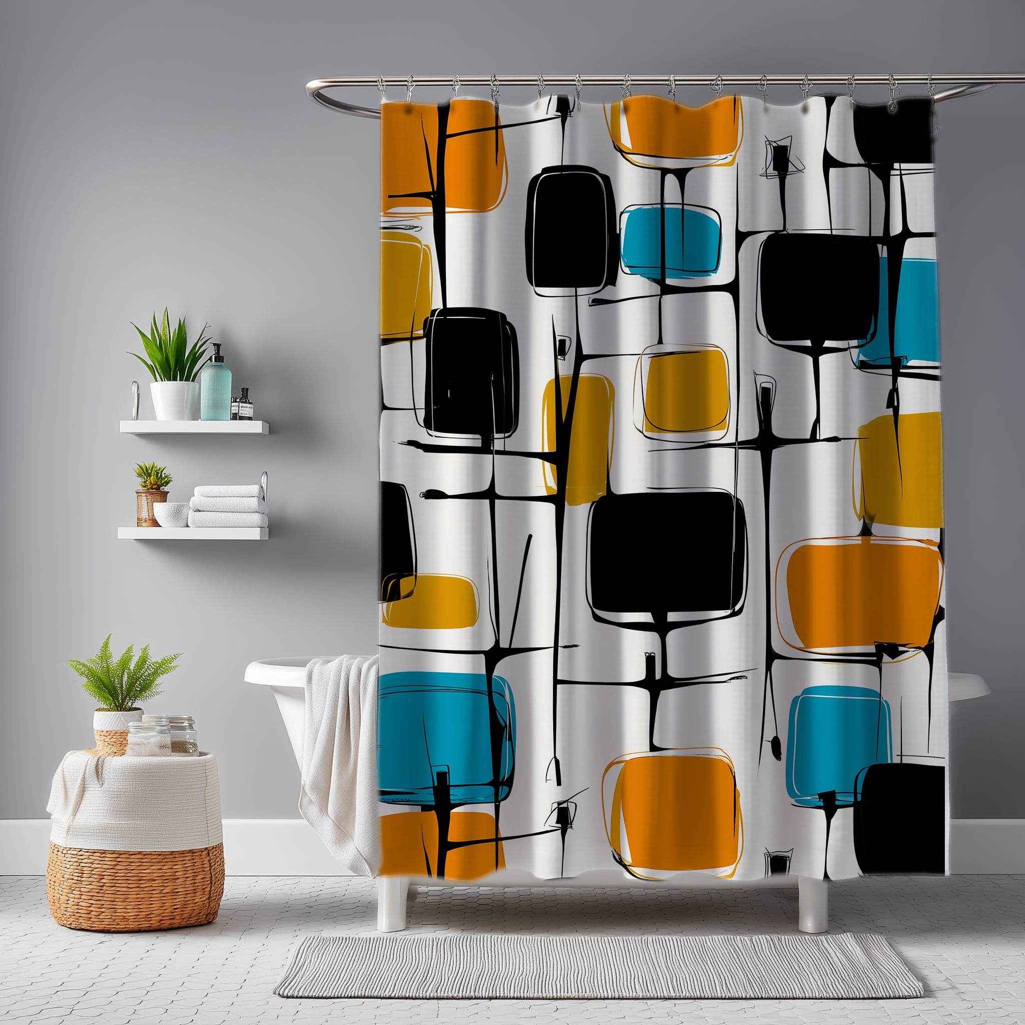 Modern Geometric Shower Curtain, Vibrant Bathroom Decor, Mid-Century Style, Stylish Home Accessory, Unique Gift Idea