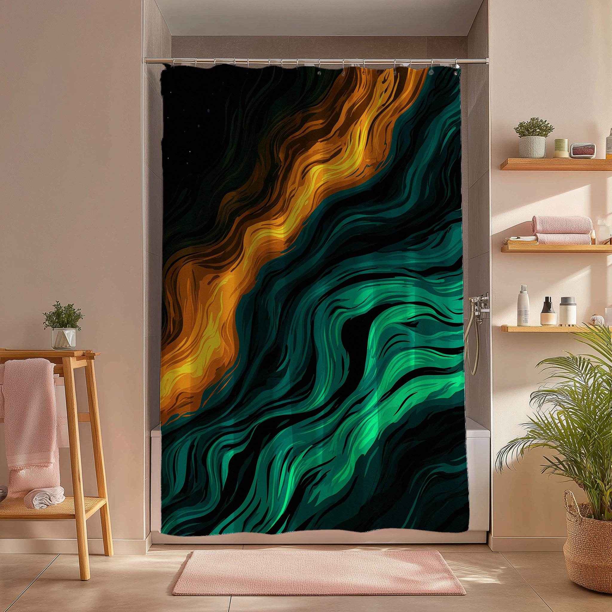 Abstract Waves Shower Curtain, Bohemian Bathroom Decor, Modern Shower Drapery, Colorful Wave Shower Curtain, Unique Bathroom Accessories