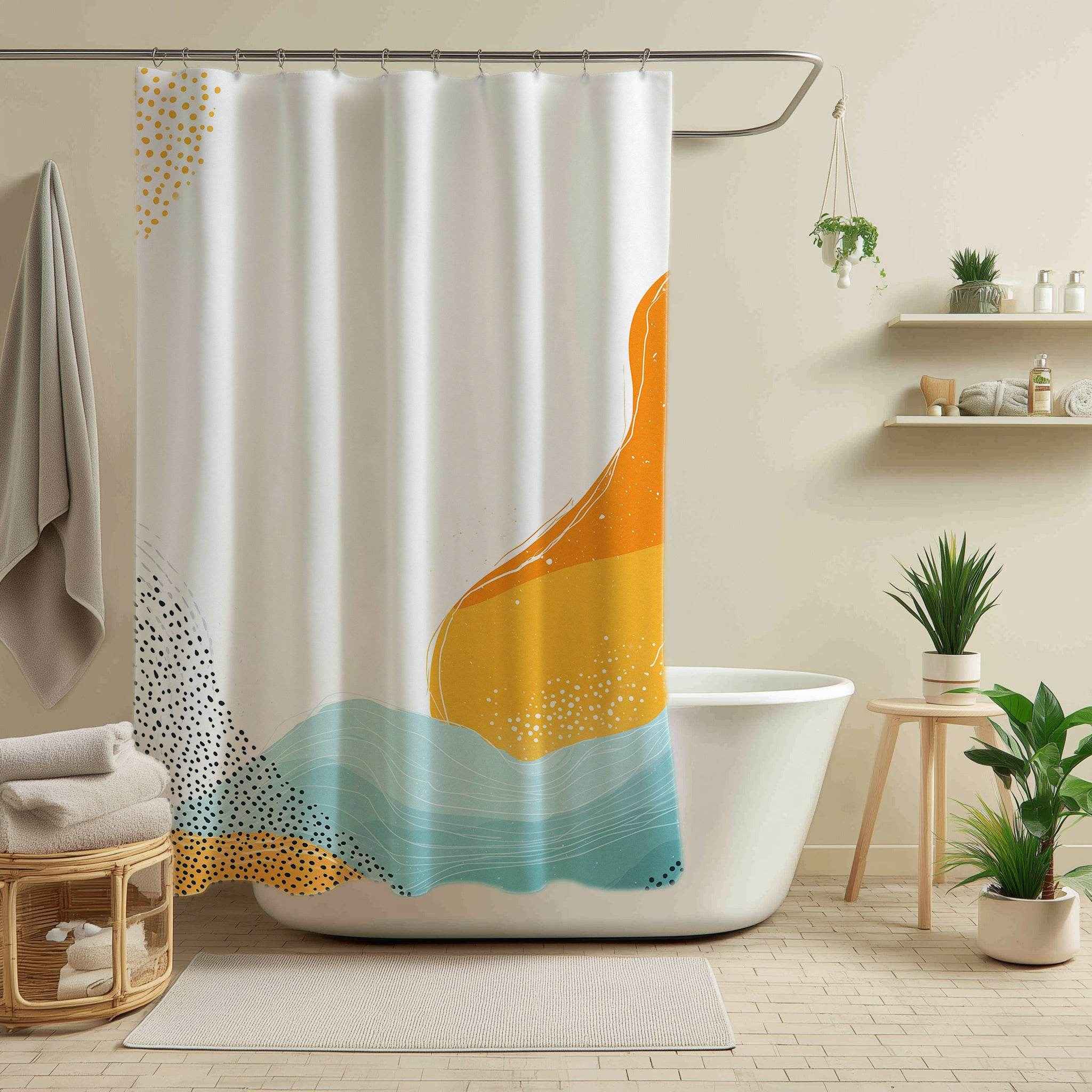 Abstract Boho Shower Curtain - Vibrant Bathroom Decor, Modern Design, Bohemian Style, Unique Gift Idea, Home Essentials, Colorful Bath [...]