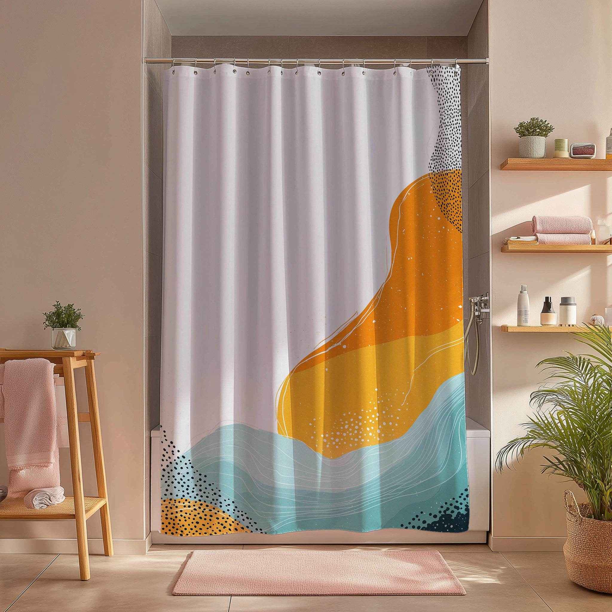 Abstract Boho Shower Curtain - Vibrant Bathroom Decor, Modern Design, Bohemian Style, Unique Gift Idea, Home Essentials, Colorful Bath [...]
