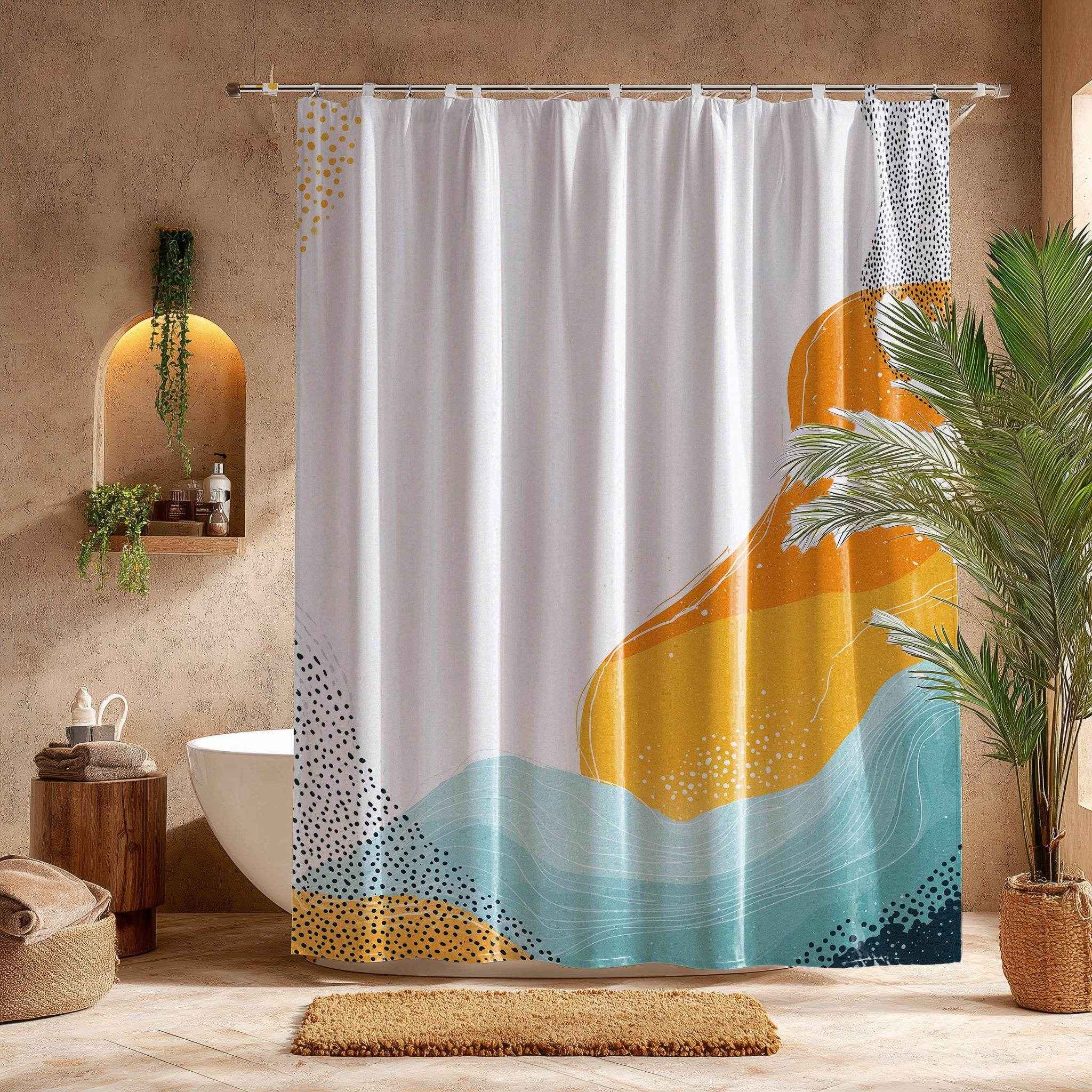 Abstract Boho Shower Curtain - Vibrant Bathroom Decor, Modern Design, Bohemian Style, Unique Gift Idea, Home Essentials, Colorful Bath [...]