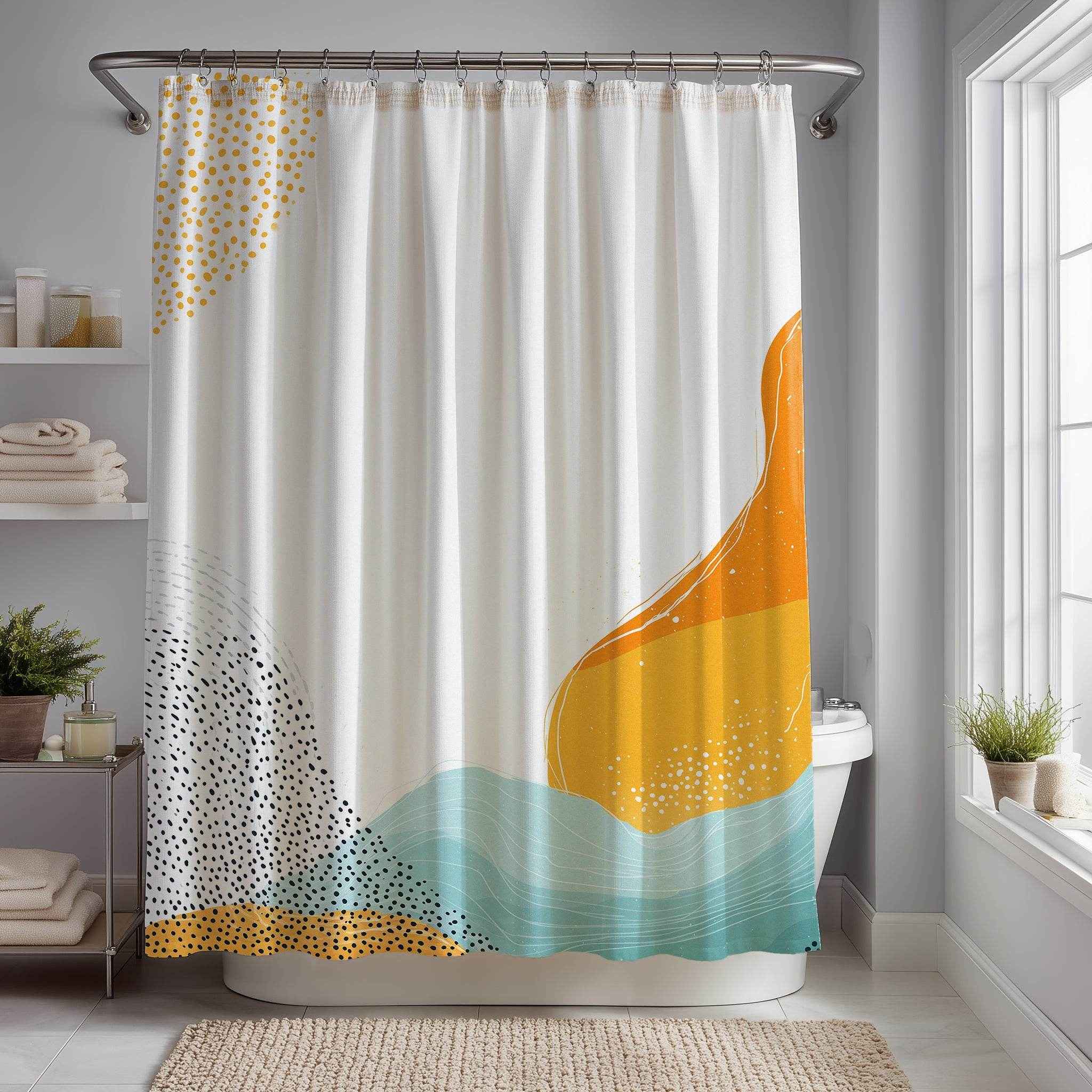 Abstract Boho Shower Curtain - Vibrant Bathroom Decor, Modern Design, Bohemian Style, Unique Gift Idea, Home Essentials, Colorful Bath [...]