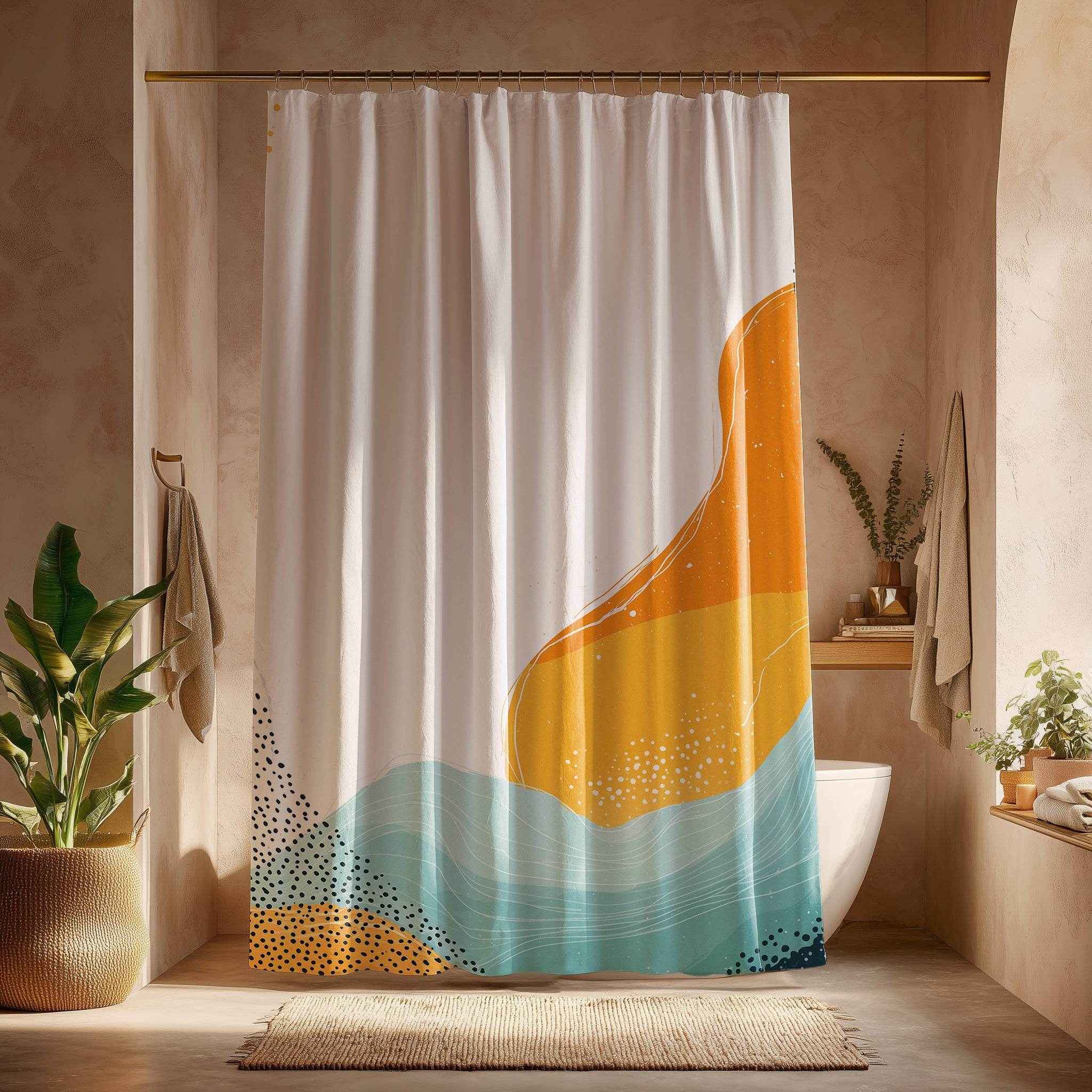 Abstract Boho Shower Curtain - Vibrant Bathroom Decor, Modern Design, Bohemian Style, Unique Gift Idea, Home Essentials, Colorful Bath [...]