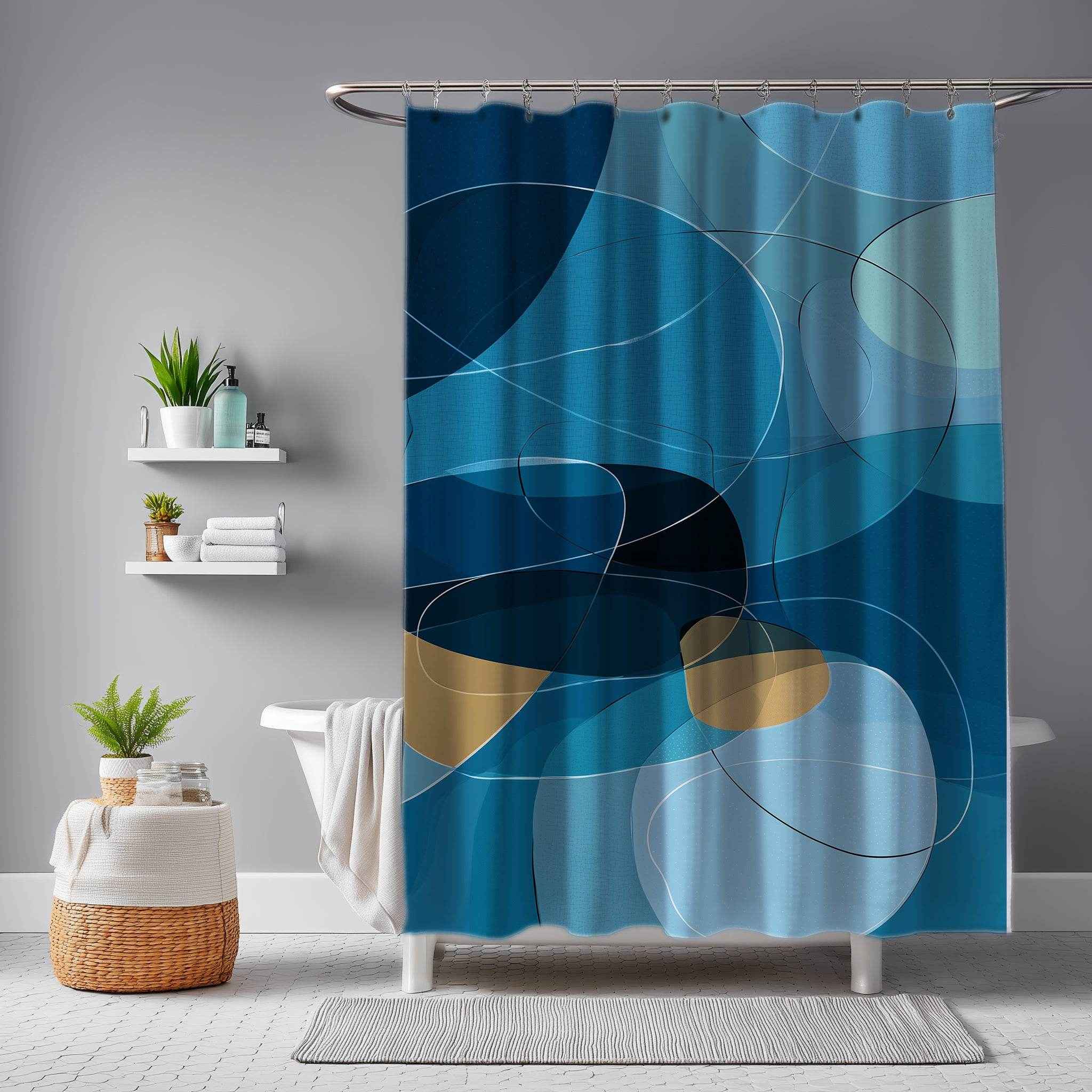Abstract Blue Shower Curtain | Modern Bathroom Decor | Bohemian Style | Gift for Homeowners | Coastal Vibe | Minimalist Design