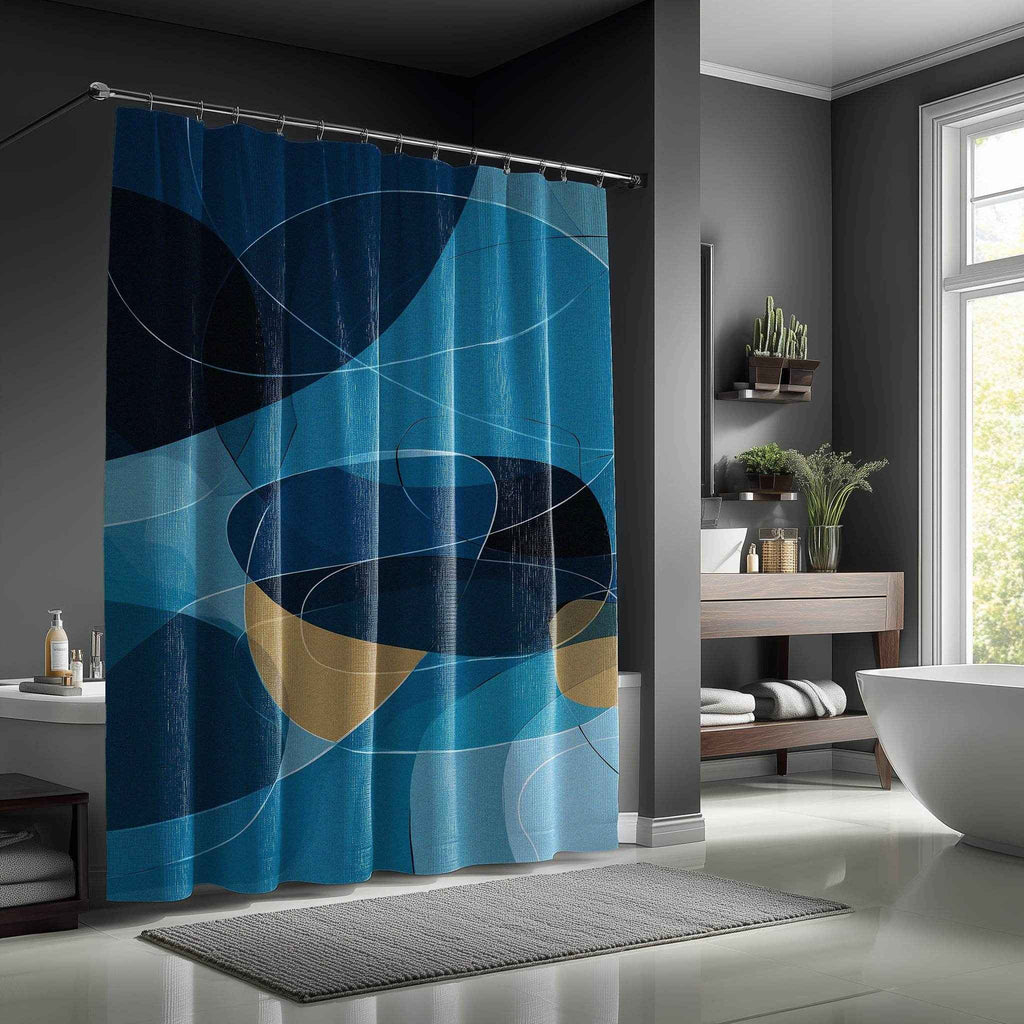 Abstract Blue Shower Curtain | Modern Bathroom Decor | Bohemian Style | Gift for Homeowners | Coastal Vibe | Minimalist Design