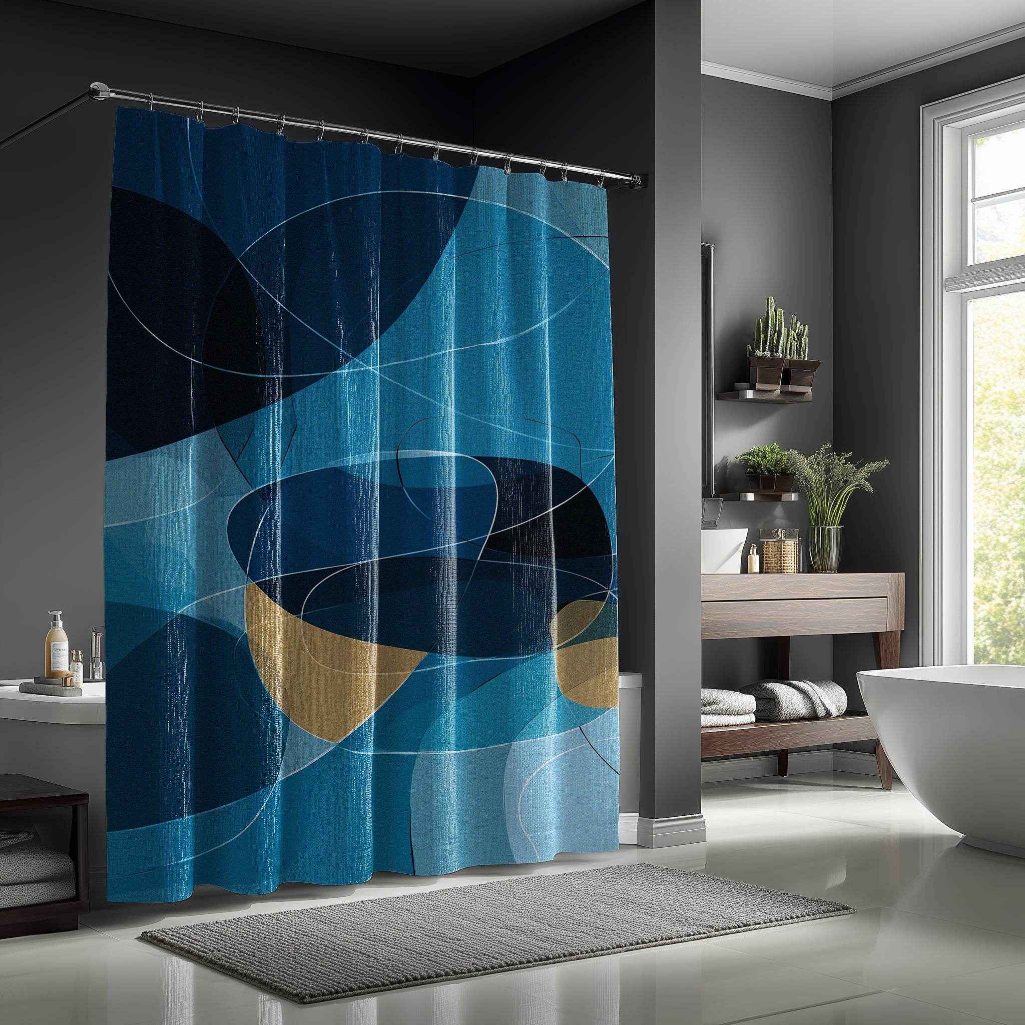 Abstract Blue Shower Curtain | Modern Bathroom Decor | Bohemian Style | Gift for Homeowners | Coastal Vibe | Minimalist Design