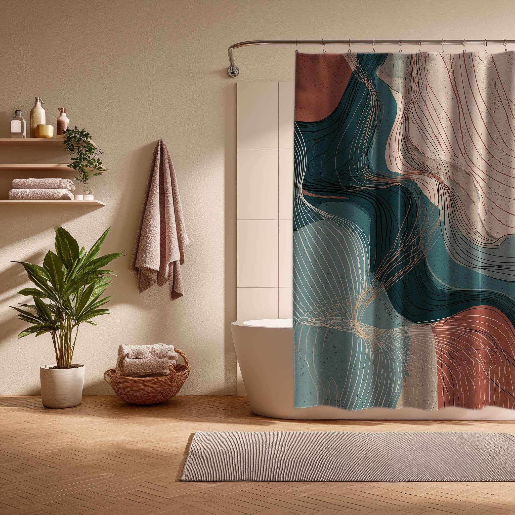 Modern Abstract Shower Curtain, Boho Bathroom Decor, Art Print Curtain for Eco-Friendly Home, Unique Gift for New Homeowners, Stylish [...]