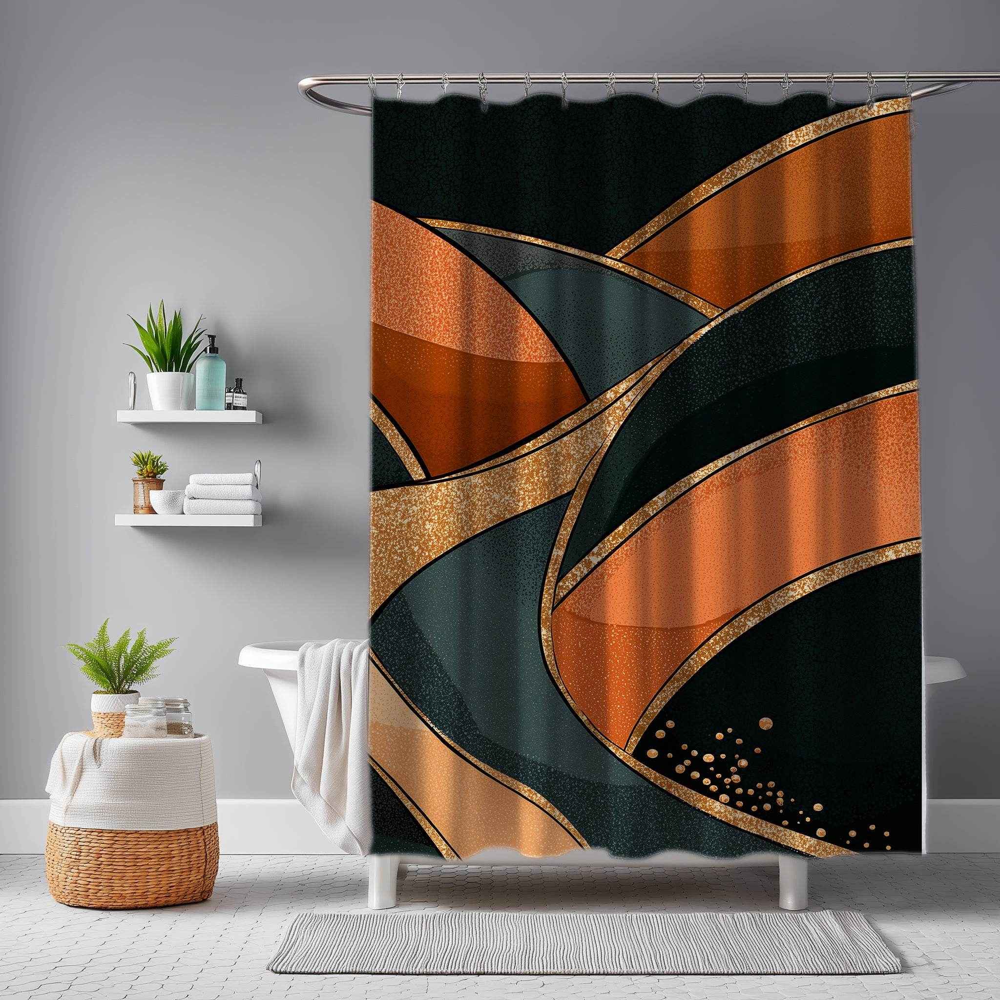 Stylish Abstract Shower Curtain, Modern Bathroom Decor, Boho Chic Waterproof Curtain, Geometric Wave Design, Gift for Home