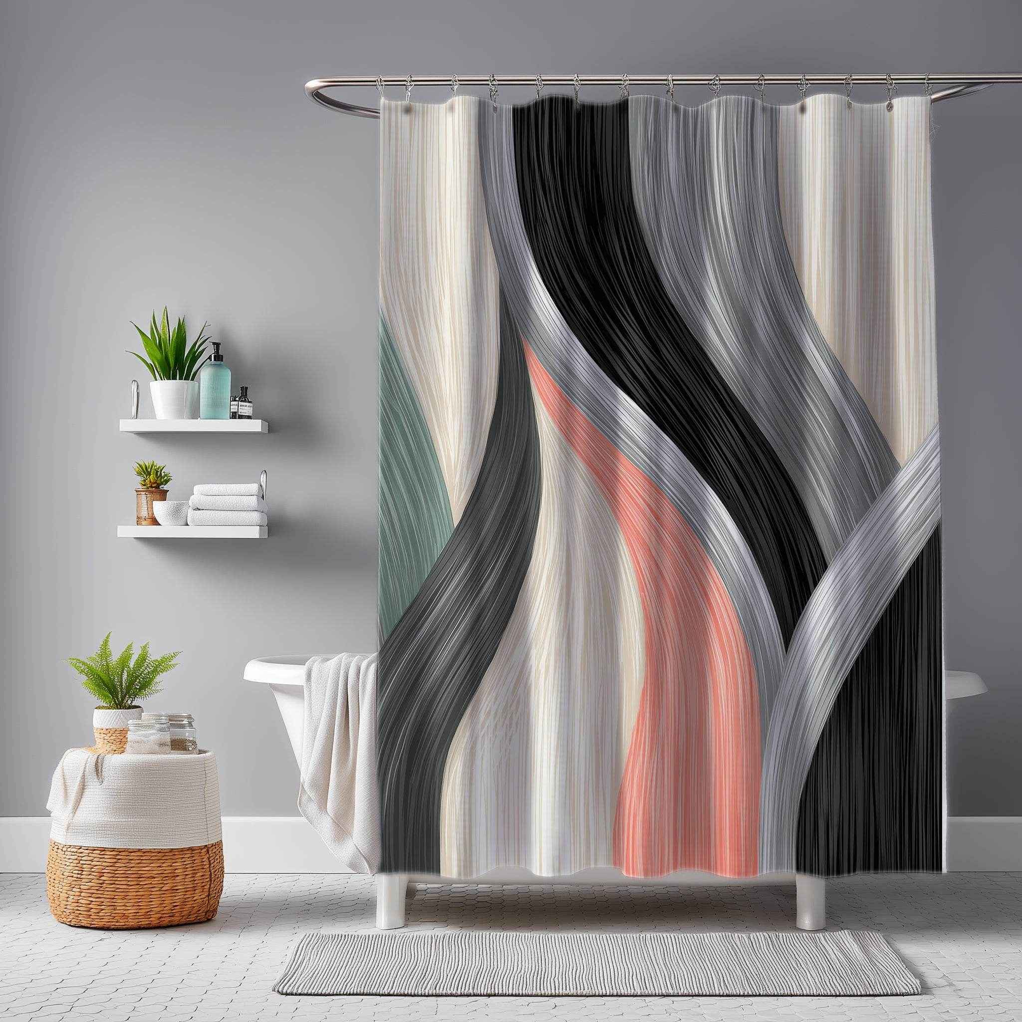 Modern Abstract Shower Curtain, Boho Bathroom Decor, Colorful Wave Design, Stylish Home Textile, Unique Gift Idea