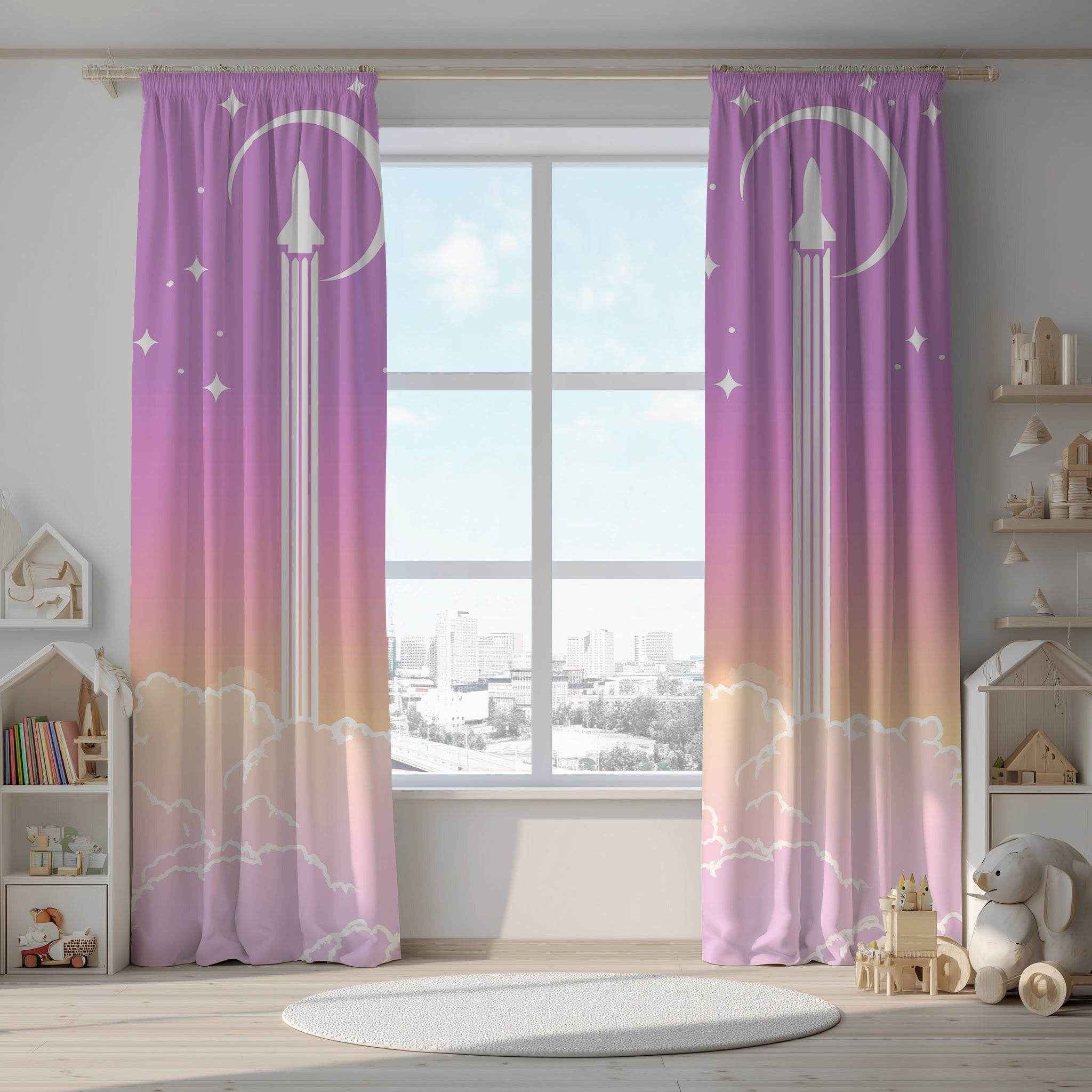 Dreamy Space-Themed Window Curtain, Celestial Decor, Pastel Drapes, Home Aesthetic, Starry Night Curtain